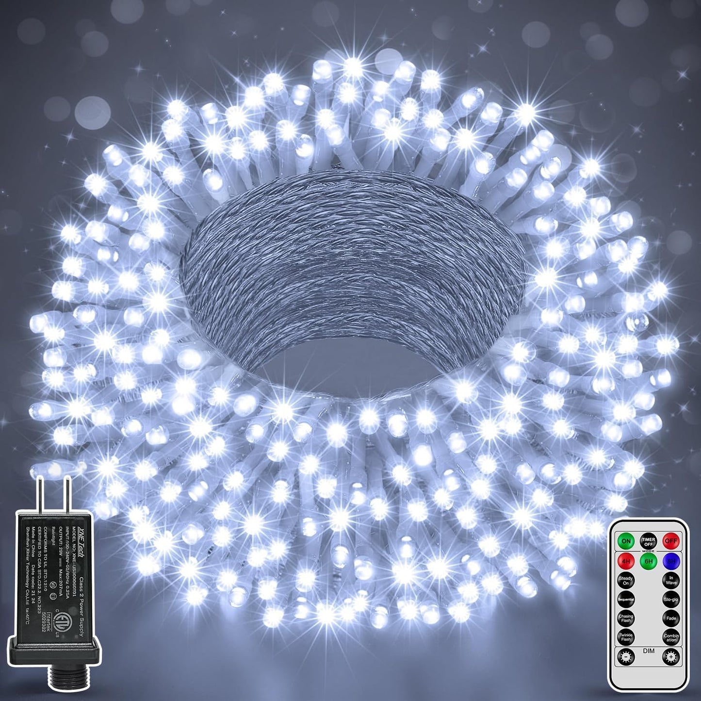 196FT 600LED Christmas Lights Outdoor Waterproof, White String Light with Remote, 8 Modes Christmas Tree Lights Plug in Twinkle Fairy Light for Classroom Holiday Xmas Party Decor
