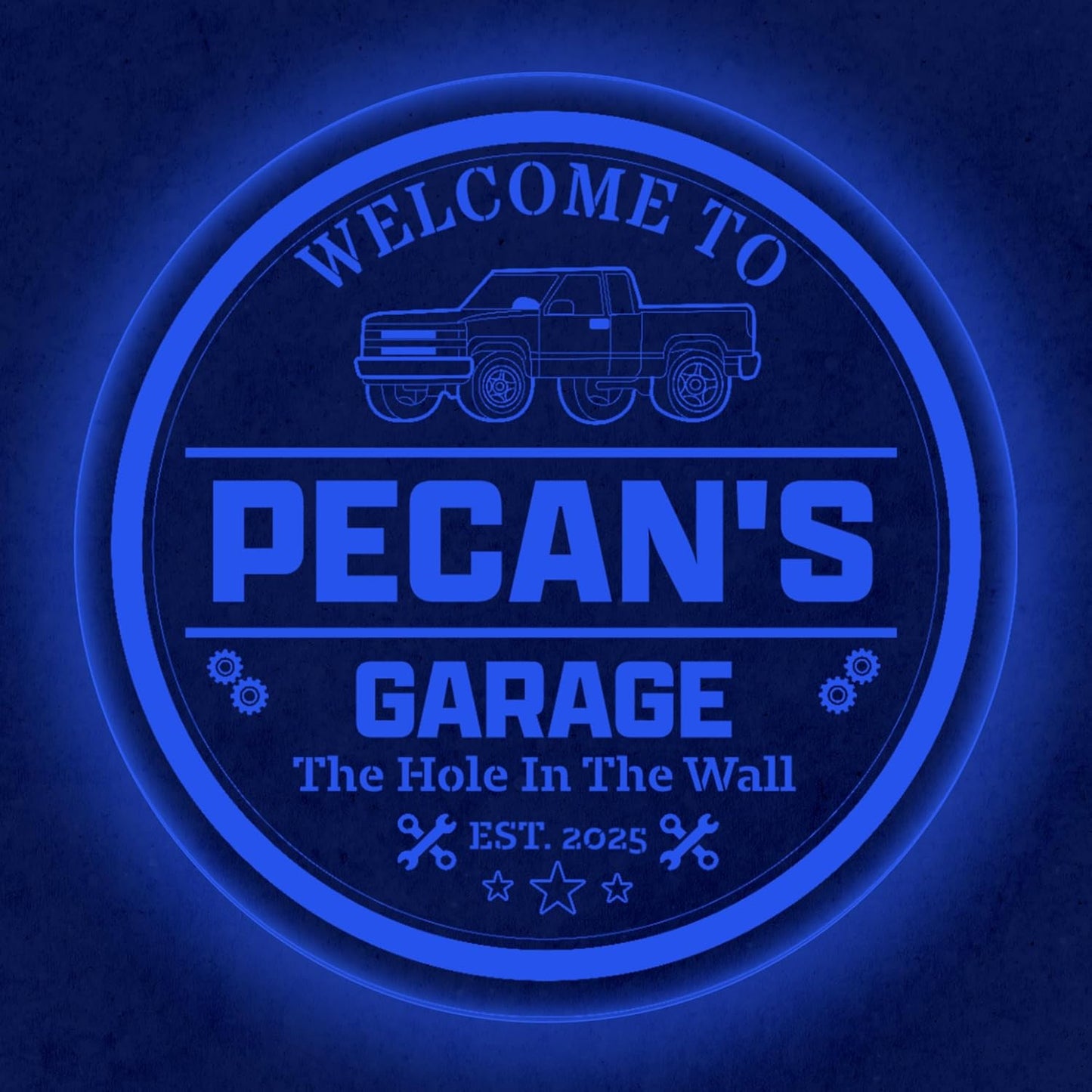 Custom Pickup Truck LED Sign – Personalized Color Changing Acrylic Wall Decor for Garage, Shop, or Man Cave (Garage 2, 12 INCHES)