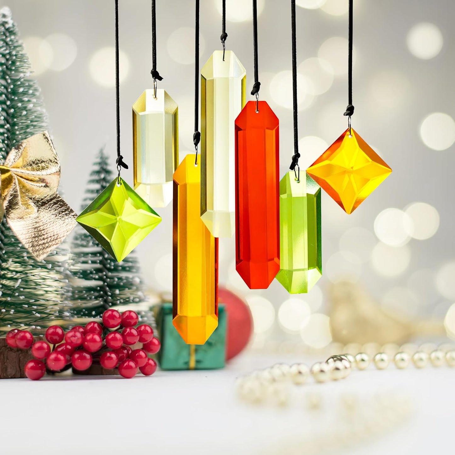 Set of 7 Colorful Crystal Ornaments for Window Hanging, Crystal Prisms Icicle Ornaments, Stained Gass Art Suncatcher for Indoor Window for Women