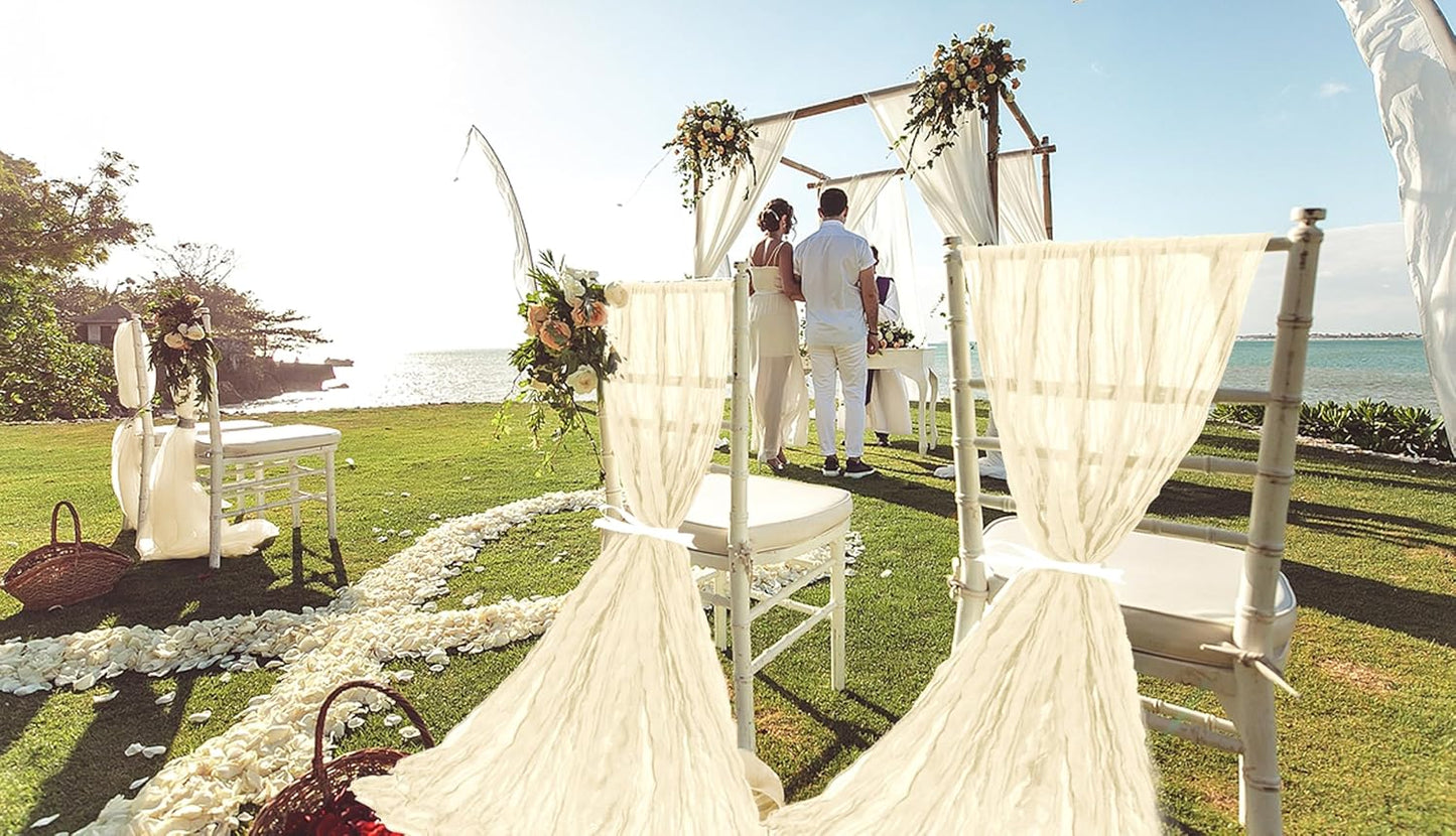 50 PCS Cheesecloth Chair Sashes, Bows Designed ChairSashes, 15.7x70 inch Chair Sashes for Aisle Decorations Universal Chairs Cover Decoration for Wedding Reception Party Banquet (Ivory)