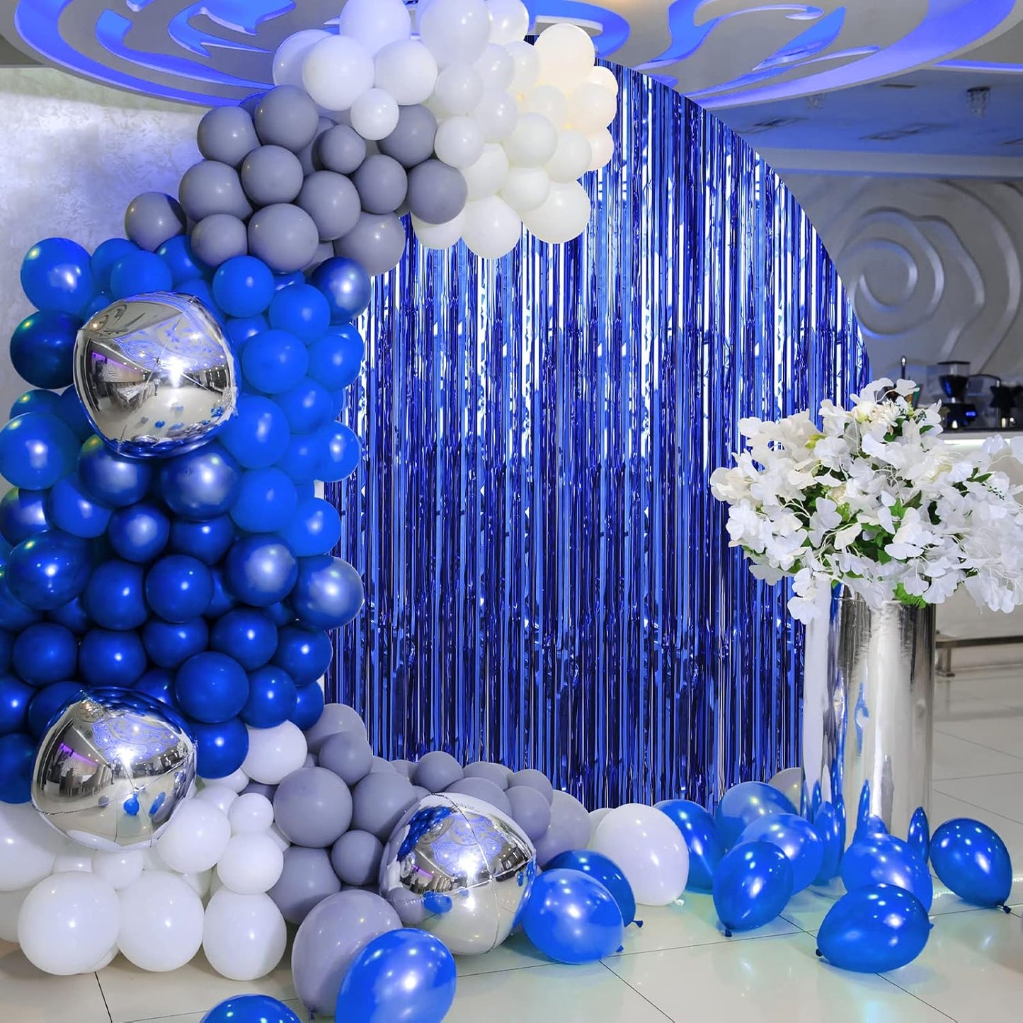 Crosize 7 Pack 3.3 x 9.9 ft Dark Blue Foil Fringe Backdrop Curtain, Streamer Backdrop Curtains, Birthday Party Decorations, Tinsel Curtain for Parties, Galentines Decor, Preppy, Photo Booth