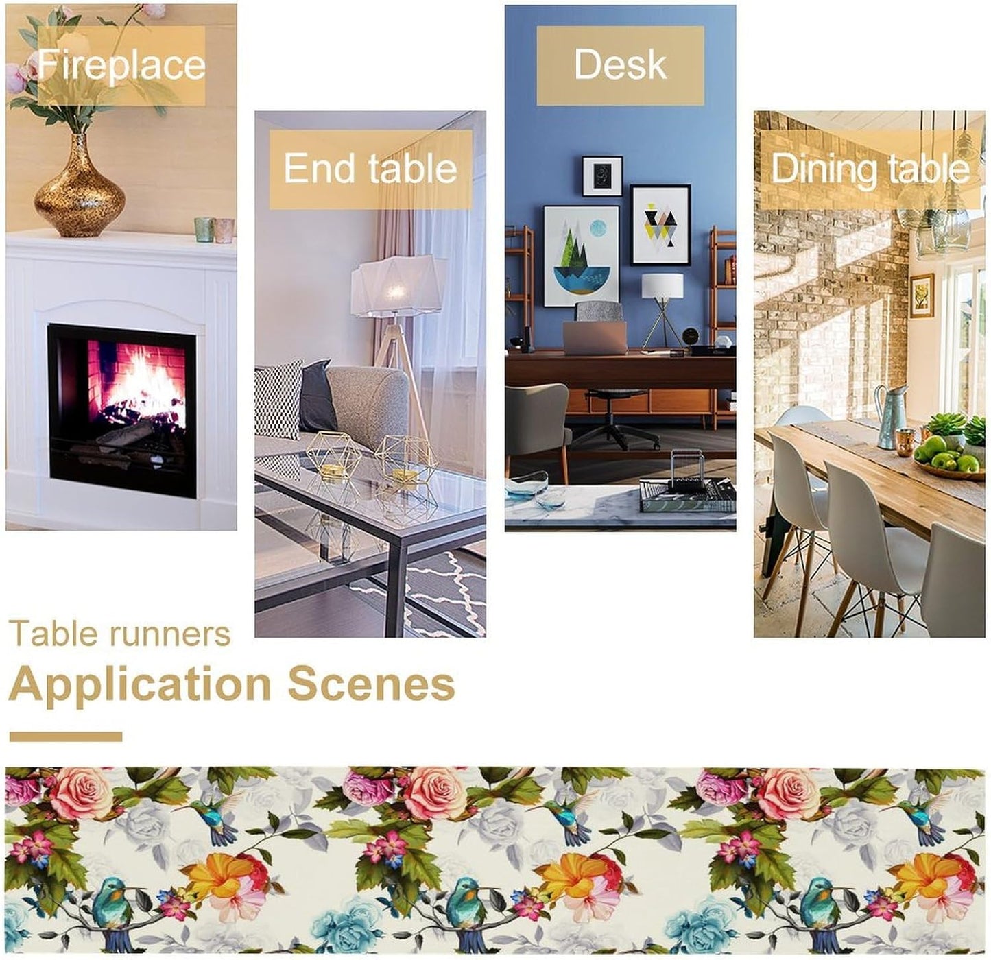 Hummingbird Table Runner,Vintage Floral Country Style Table Cloth Home Kitchen Restaurant Party Decoration 13x72 Inch