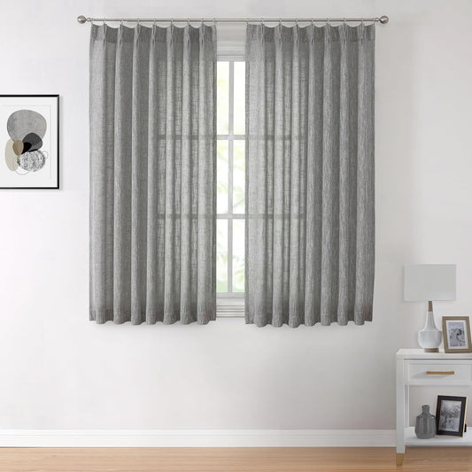 Vision Home Pinch Pleated Gray Semi Sheer Curtains Textured Light Filtering Window Curtains 63 inch for Living Room Bedroom Rayon Blended Charcoal Grey Pinch Pleat Drapes with Hooks 2 Panels 40"Wx63"L