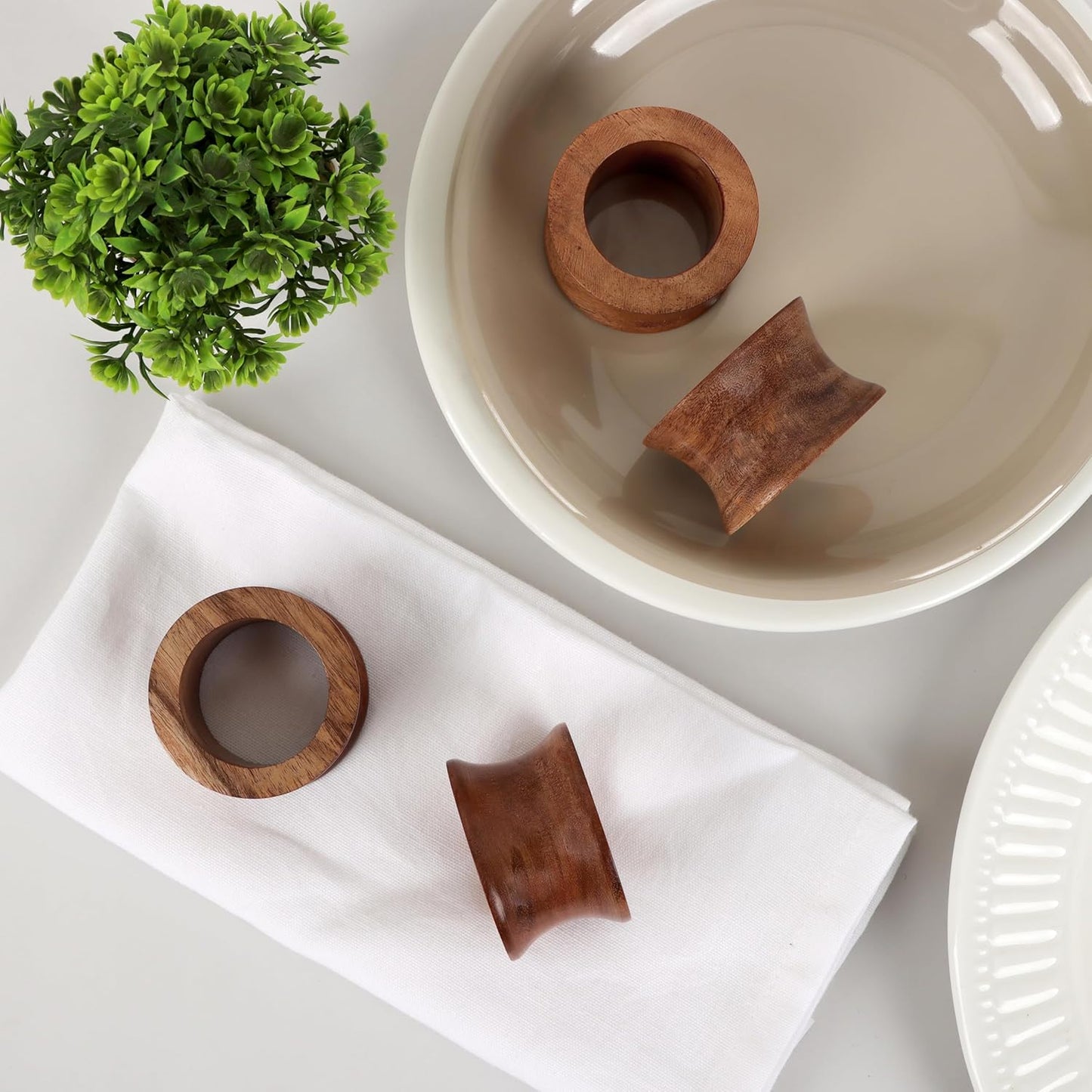 Wooden Napkin Rings Set of 12 Fall Decor for Home Round Acacia Wood Napkin Holders for Dining Table Settings Wood Napkin Ring Rustic Table Décor for Weddings, Parties, and Everyday Use - CLEENTABLE