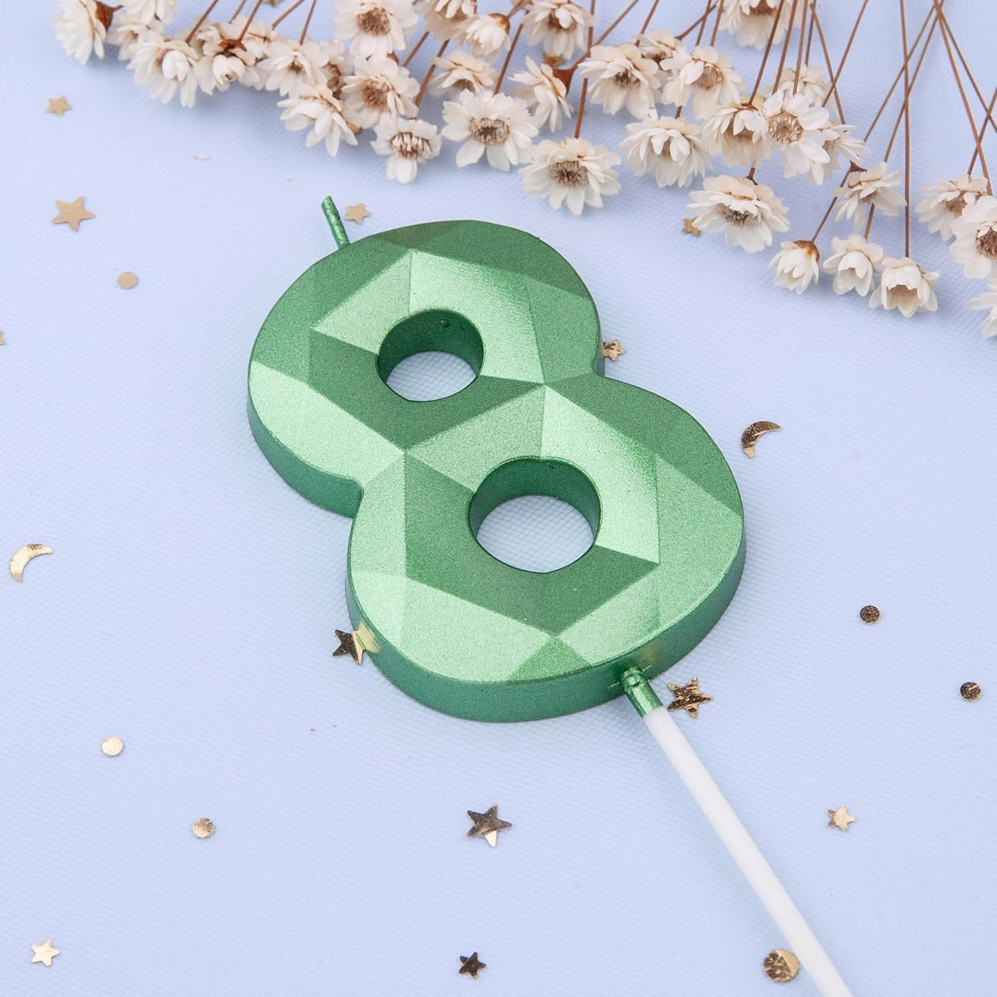 PHD CAKE 2.76 Inch Crystal Green 8 Number Cake Candle, Numeral Birthday Candles, Green Number Candles, Party Celebration