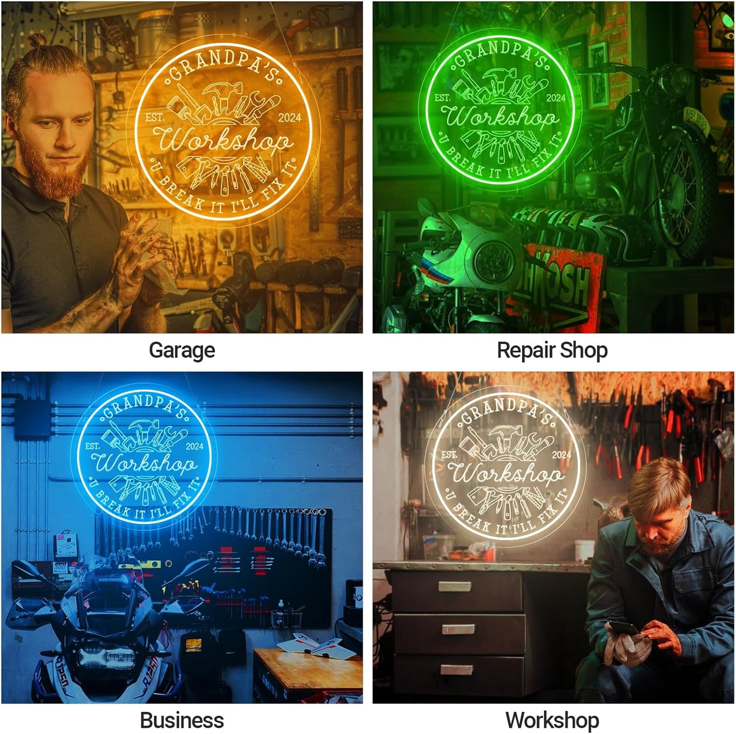 Custom Garage Neon Sign for Workshop, Personalized LED Wrench Tool Signs for Men Dad Gifts, Dimmable Customized Garage Light Up Signs for Carport Repair Shop Carbarn Man Cave Business Wall Decor