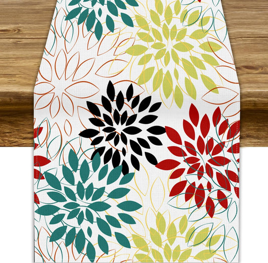 Abstract Red Dahlia Vintage Table Runner, Geometric Lines Mid Century Vintage Modern Colorful Table Runner for Party Kitchen Dining Living Room Laundry Room Decor, 13x60 Inch