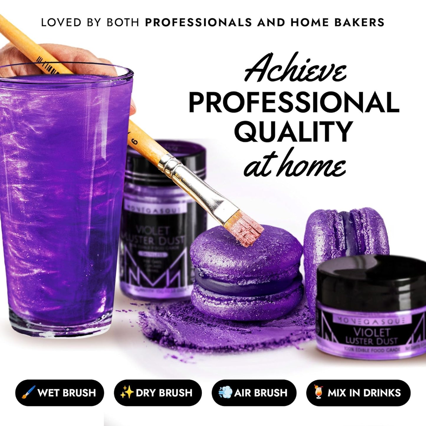 MONÉGASQUE Purple Edible Glitter for Drinks 15g – Violet Edible Glitter for Cakes & Cocktails – Purple Luster Dust for Cocktails – Violet Food Coloring for Cupcakes & Halloween Cake Decorations Spray