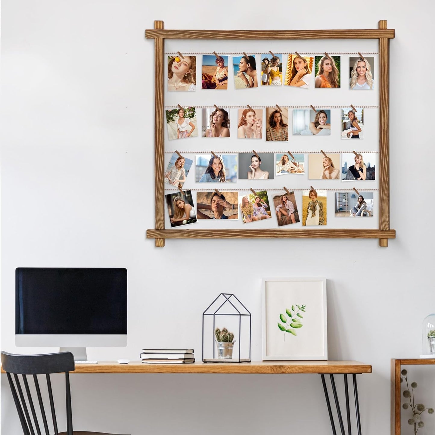 Collage Picture Frame,Photo Display Board,Hanging Pictures Frames with Clips for Graduation Birthday Party,Dorm Photo Card Wall Decor Hanger Holder,Upgraded,Easy To Assemble,Large(Carbonized Brown)