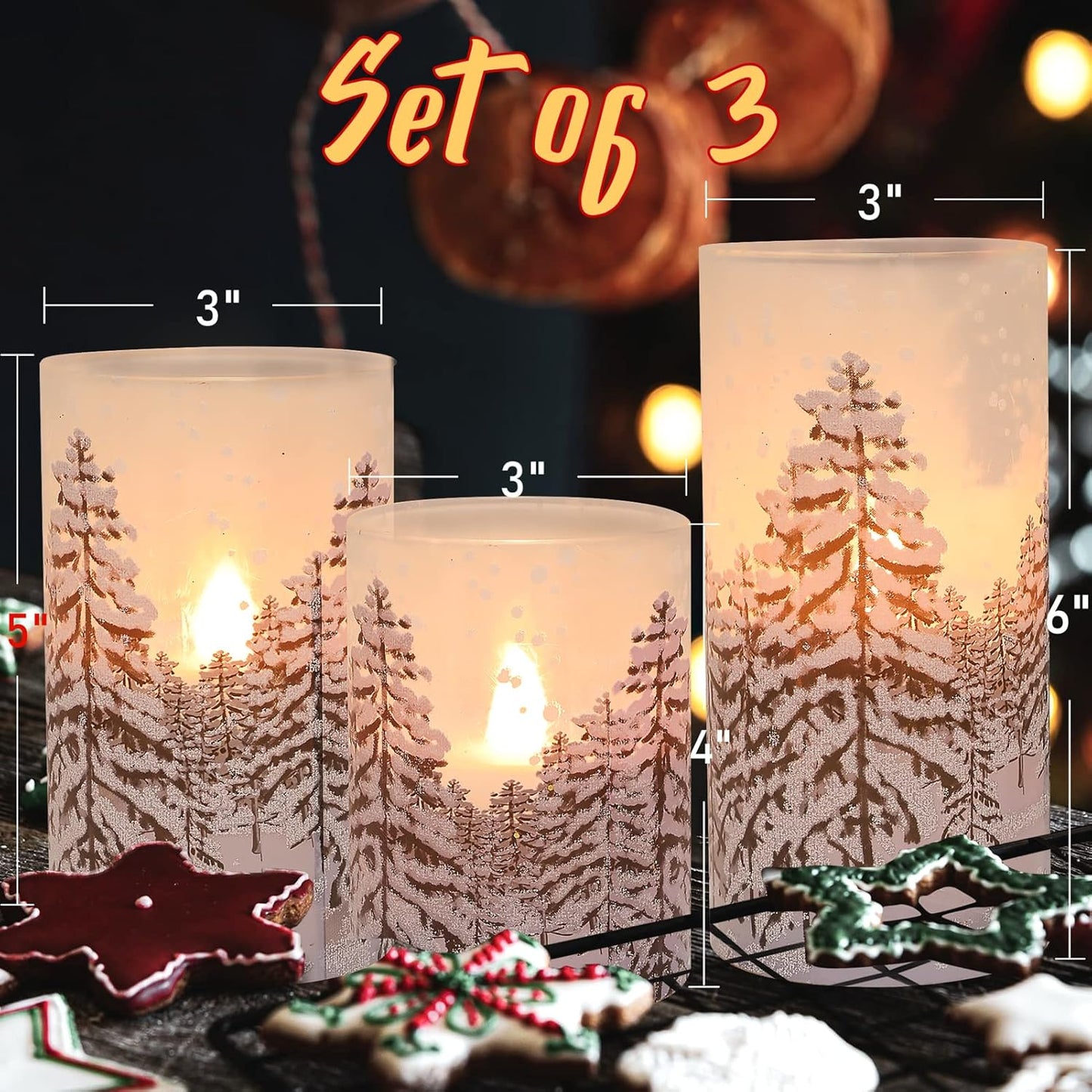 Silverstro Christmas Tree Flameless Candles with Remote Control & Timer Function, Real Wax Glass Candles, Home Party Wedding Holiday Xmas Decor, Set of 3