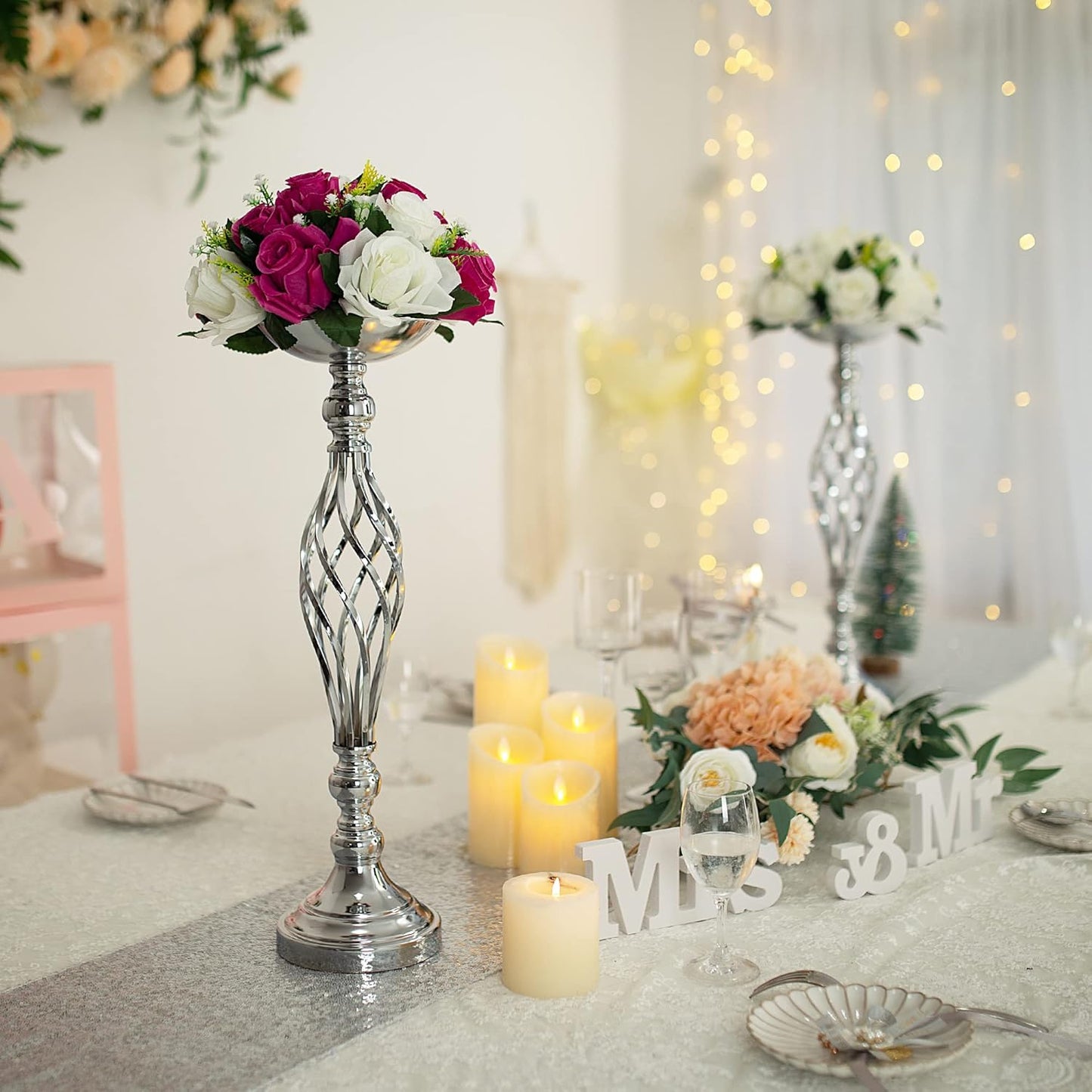 LoveCat Wedding Centerpieces for Reception Tables, Twist Candleholder Stands Ornaments, Metal Centerpieces Wedding T-Stage Road-Leading Scene Decor Home Flower Arrangement Ornaments