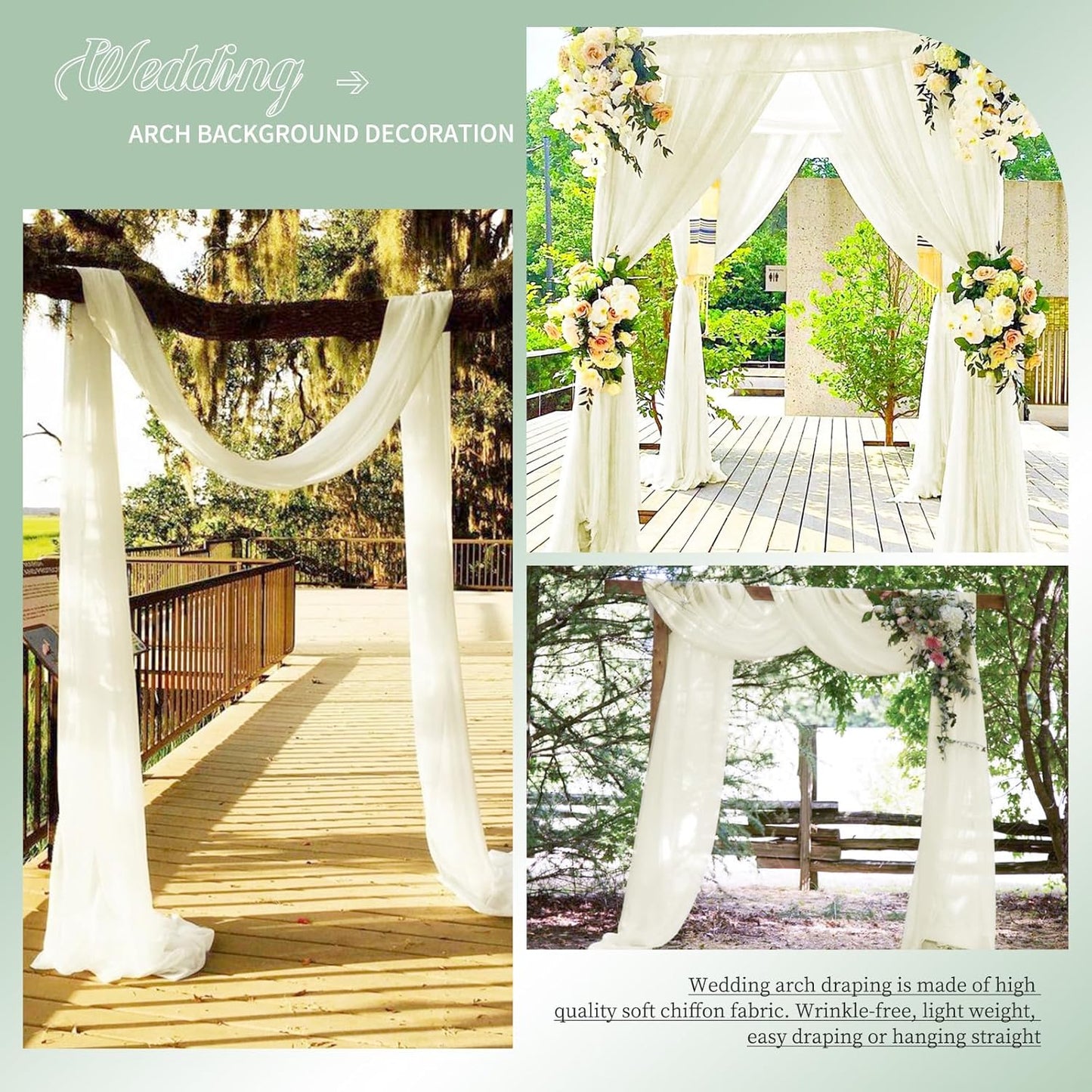 Ivory Sheer Chiffon Wedding Arch Draping Fabric, 1 Panel 28" x 20ft, Perfect for Wedding Ceremony & Reception Decoration