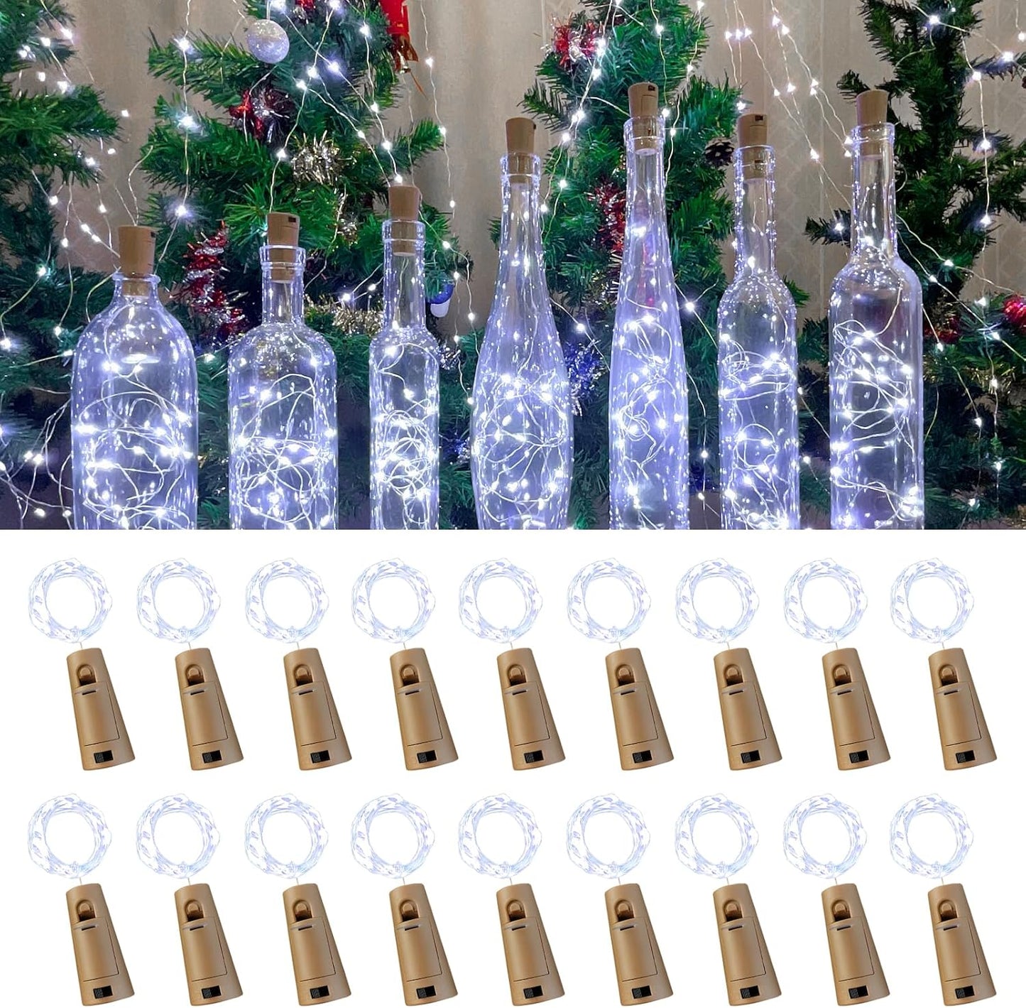 Wine Bottle Lights with Cork, 20 LEDs 6.6 Feet Silver Wire Cork Bottle Lights,Fairy Mini String Lights,for DIY Jar Halloween,Christmas,Party,Decor,Wedding Listing (18 Pack, Cool White)