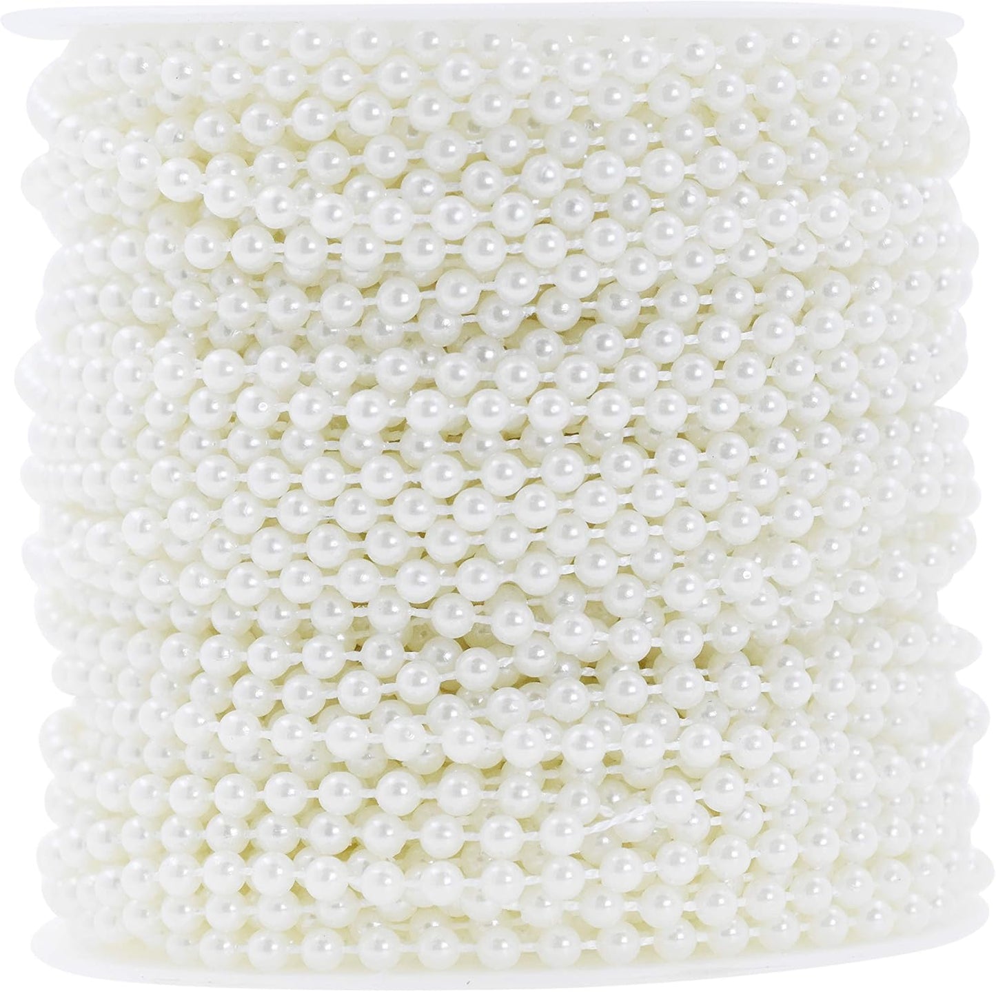 Mandala Crafts 4mm Faux White Pearl Beads Roll - 44 Yards Strand of Fake Pearls Chain Garlands Spool String for Christmas Tree, Wedding, Party, Vases, DIY Decoration