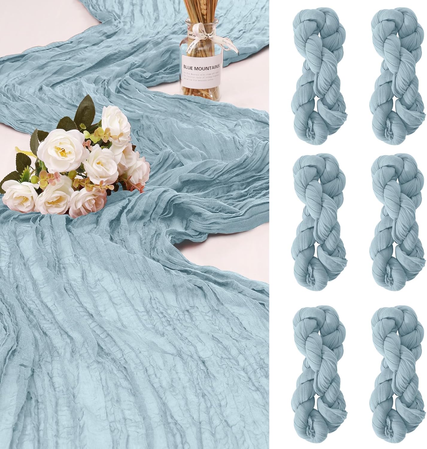 6 Pack Cheesecloth Table Runner 10Ft Christmas Gauze Boho Table Runners for Wedding Decor Bridal Shower Decorations Baby Shower Party(35" x 120")