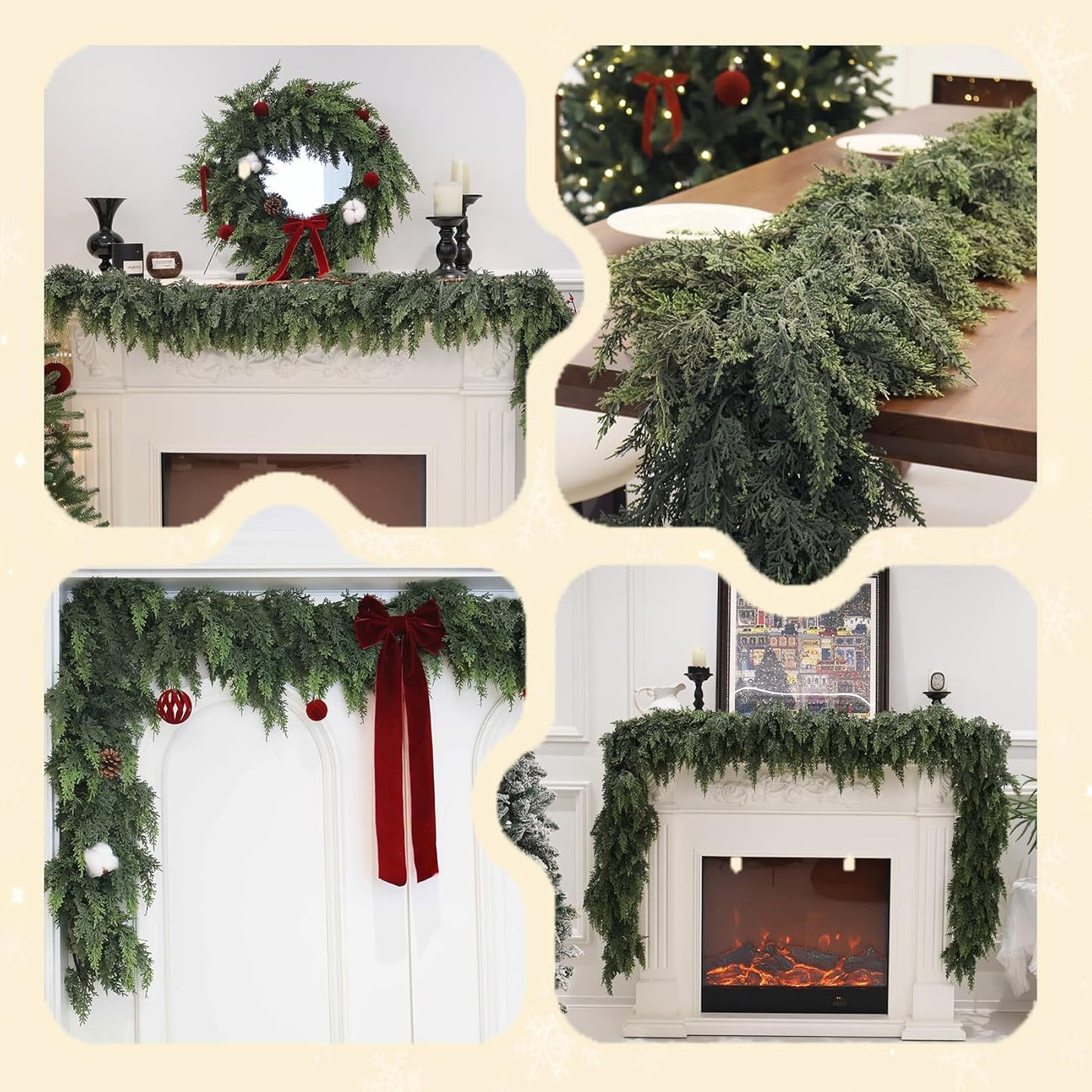 15FT Christmas Cedar Garland Artificial Real Touch Thickness Realistic Greenery Pine Garland for Mantle Fireplace Outdoor Indoor Christmas Decorations