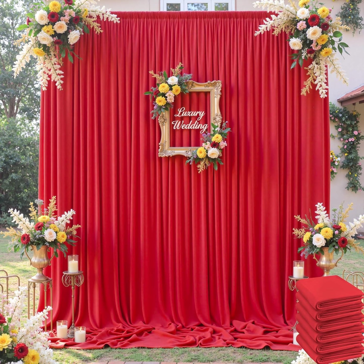 30×12ft Wrinkle Free Red Backdrop Curtain for Wedding Parties,6 Panels 5×12ft Long Soft Silky Polyester Backdrop Drapes Red Photo Back Drop Curtains for Photography Stage Christmas Background Cloth