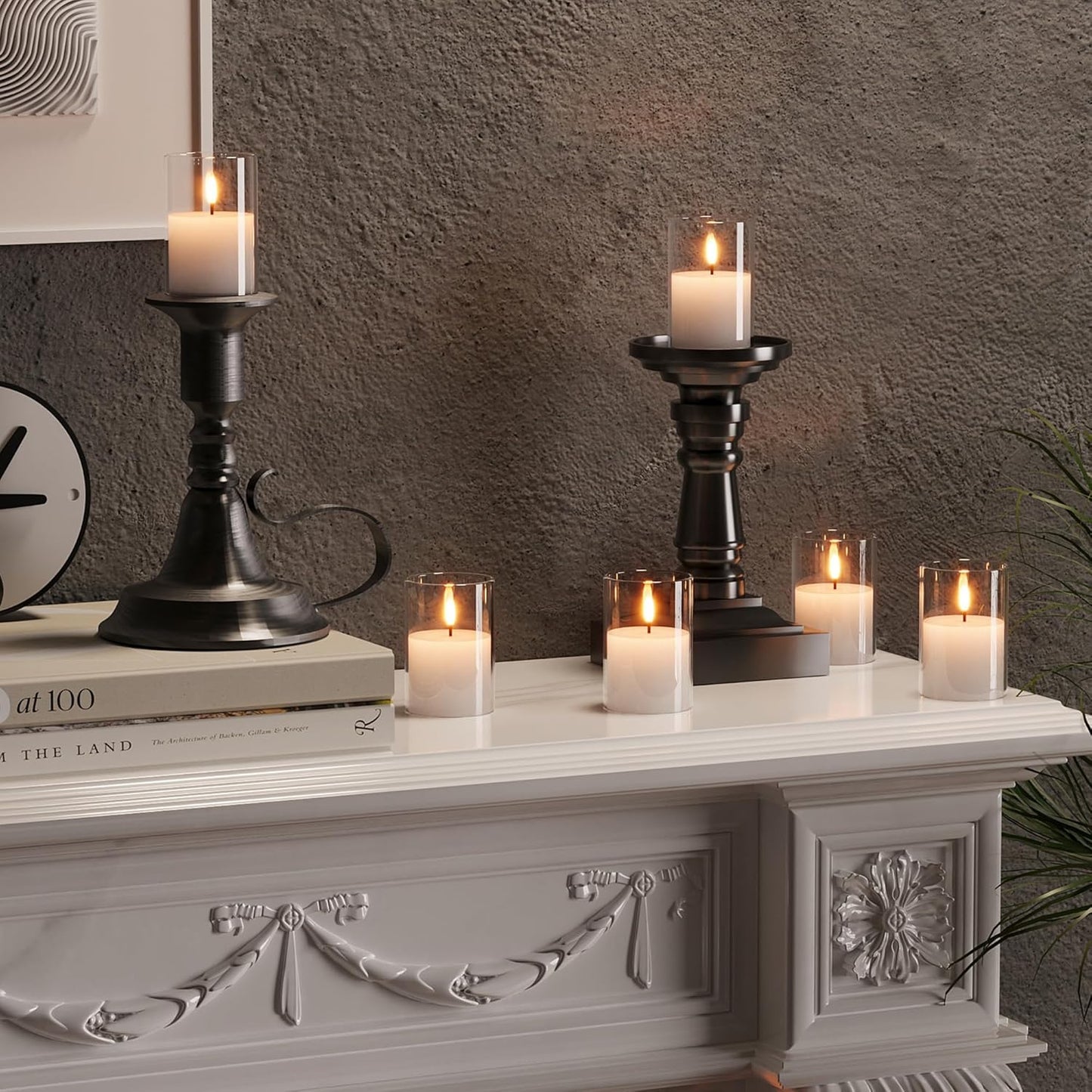 12Pack Glass Flickering Flameless Candles with Remote, 2"X3" Real Wax Votive Candles Battery Operated, Small Electric LED Candles for Wedding Home Decor, w/4 Timers+2 Lighting Modes [Clear]