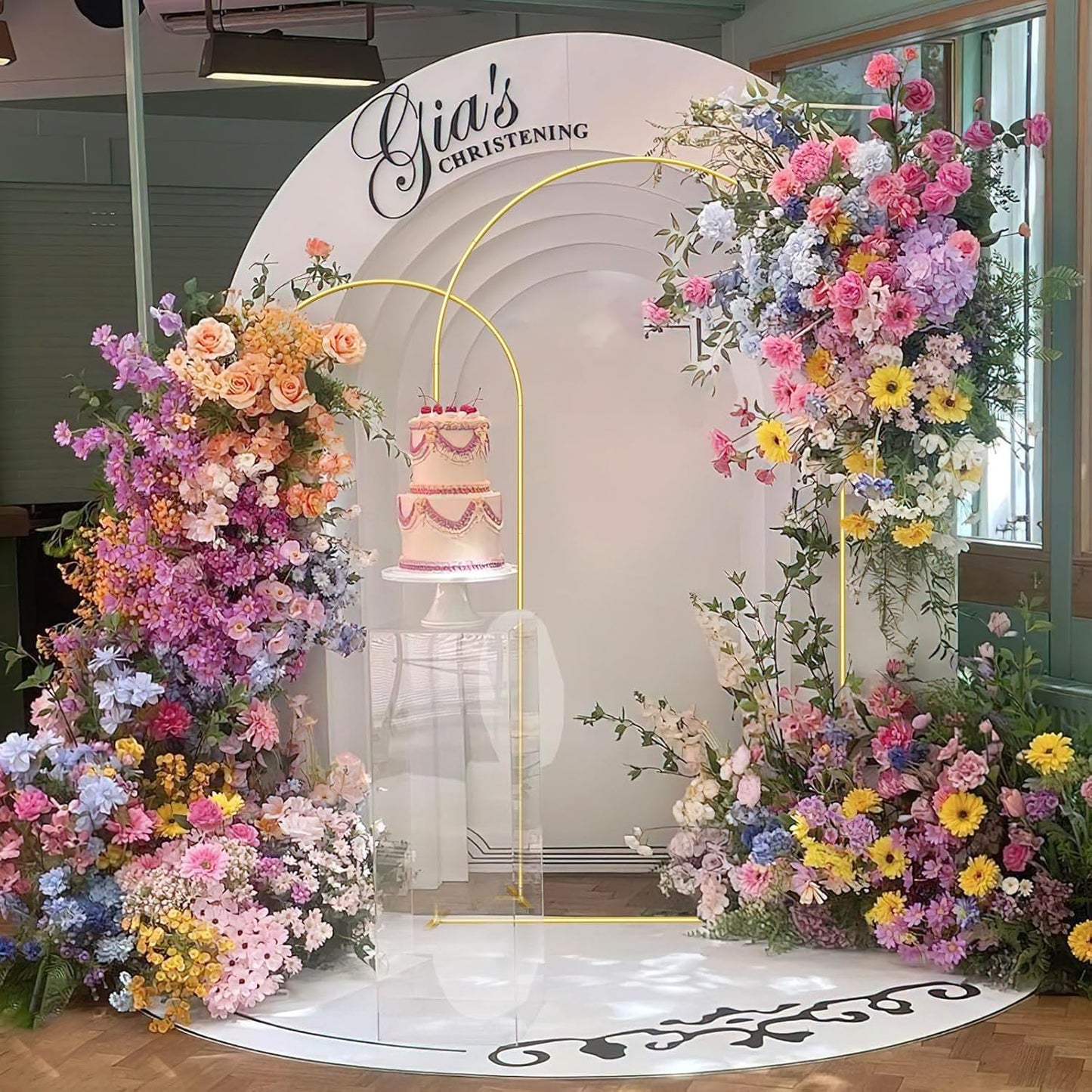 Wedding Arch Backdrop Stand Set of 2 (7.2FT, 6FT) Gold Wedding Balloon Arched Backdrop Stand Square Arch Frame for Birthday Party Bridal Baby Shower Ceremony Decoration