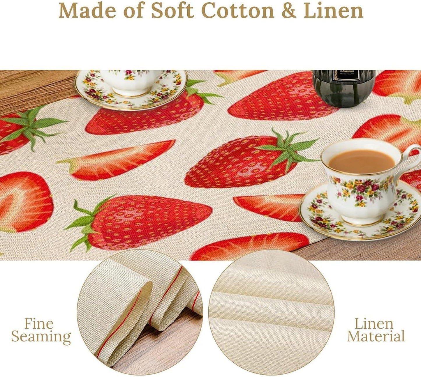 Strawberry Table Runner Spring Summer Wild Berry Fruit Theme Dinner Runner for Girl Baby Shower Party Holiday Home Kitchen Dining Table Decor 13x70