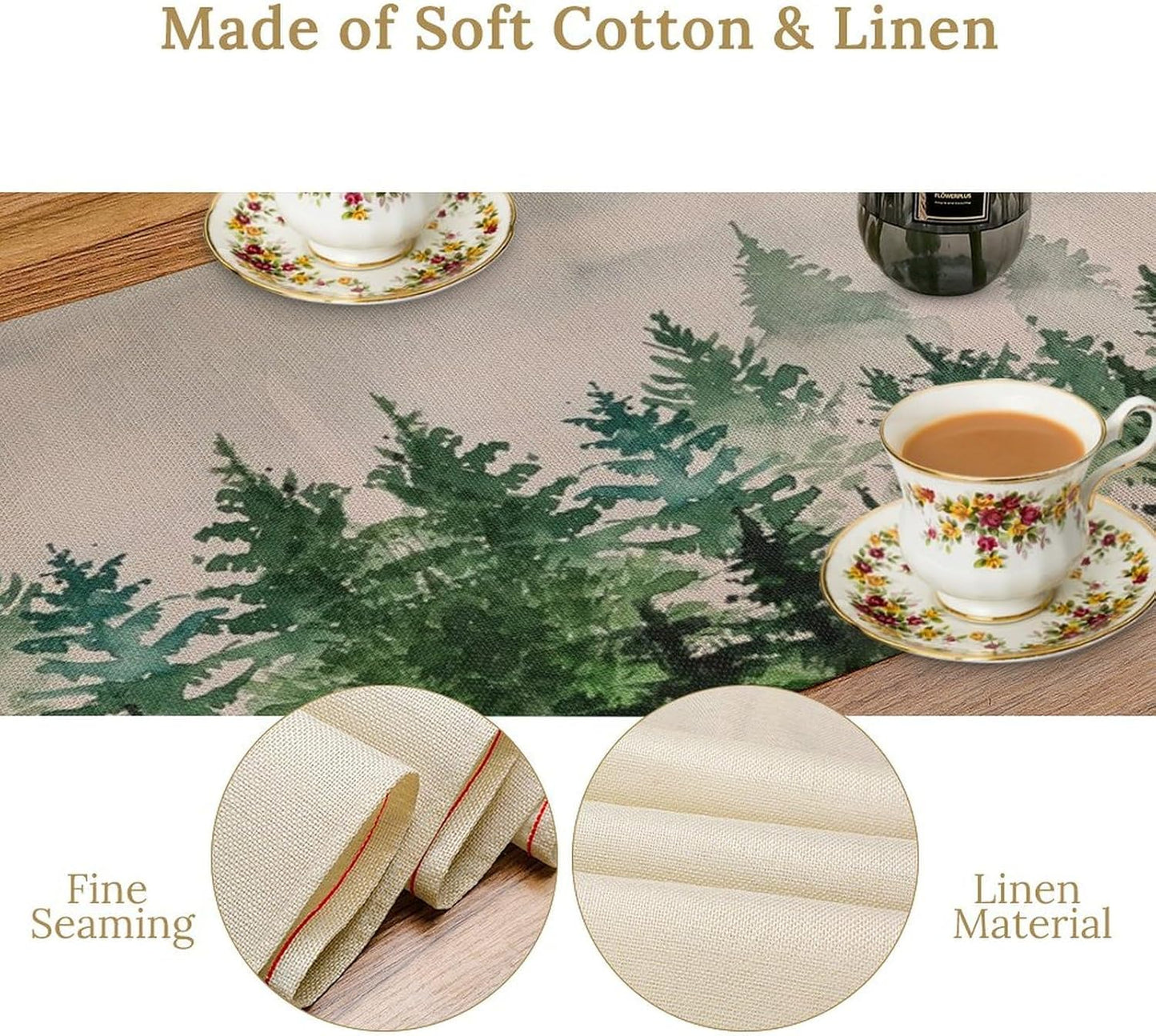 Foggy Forest Table Runner,Green Forest Natural Landscape Table Runner for Kitchen Dining Table Home Party Decoration 13x36 Inch