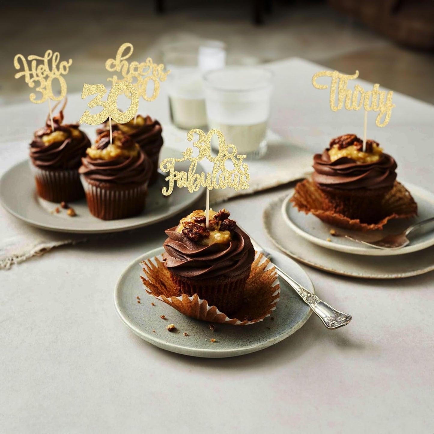 30Pcs Happy 30th Birthday Cupcake Toppers Gold Glitter Thirty Cheers to 30 Birthday Cupcake Picks for Happy 30th Birthday Anniversary Party Cake Decorations Supplies
