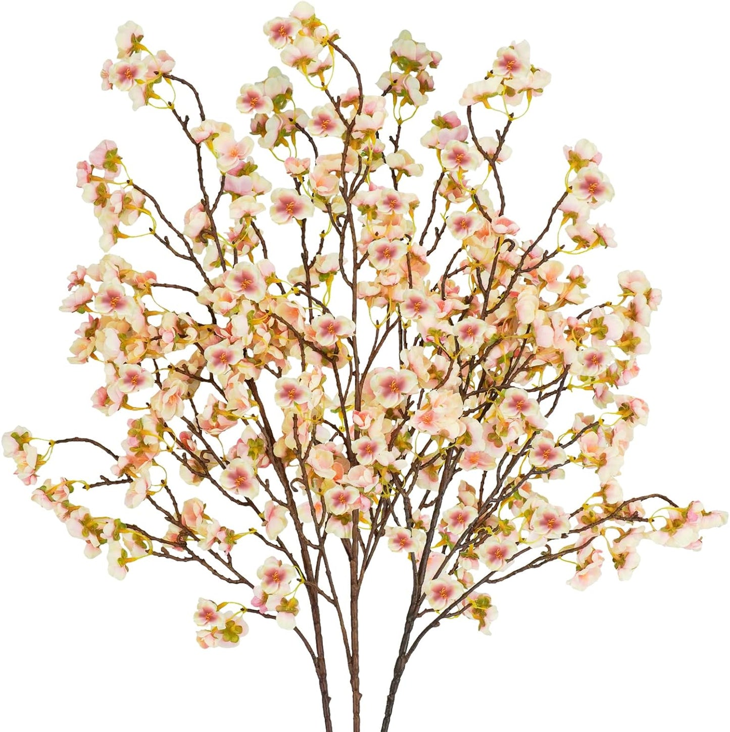 Uieke 3PCS Silk Cherry Blossom Branches, 40.5in Artificial Cherry Blossom Flowers Long Stems Fake Flowers Arrangements for Tall Vase Wedding Home Japanese Decor, Yellow Pink
