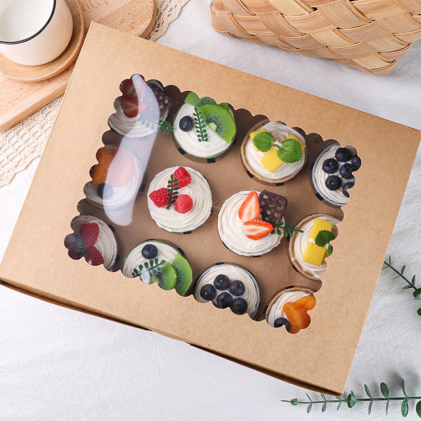 VGOODALL 6PCS Kraft Cupcake Containers, 12 Count with Window Boxes Holding 72 Pastry Box for Birthday Holiday Party Bakery Supplies