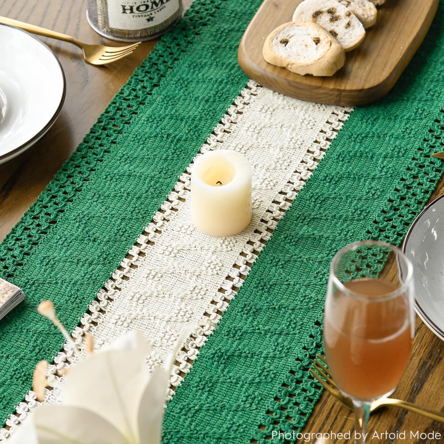 Artoid Mode Dark Green Farmhouse Rustic Table Runner, Seasonal Hollow Kitchen Dining Table Decoration for Home Party Decor 12x108 Inch