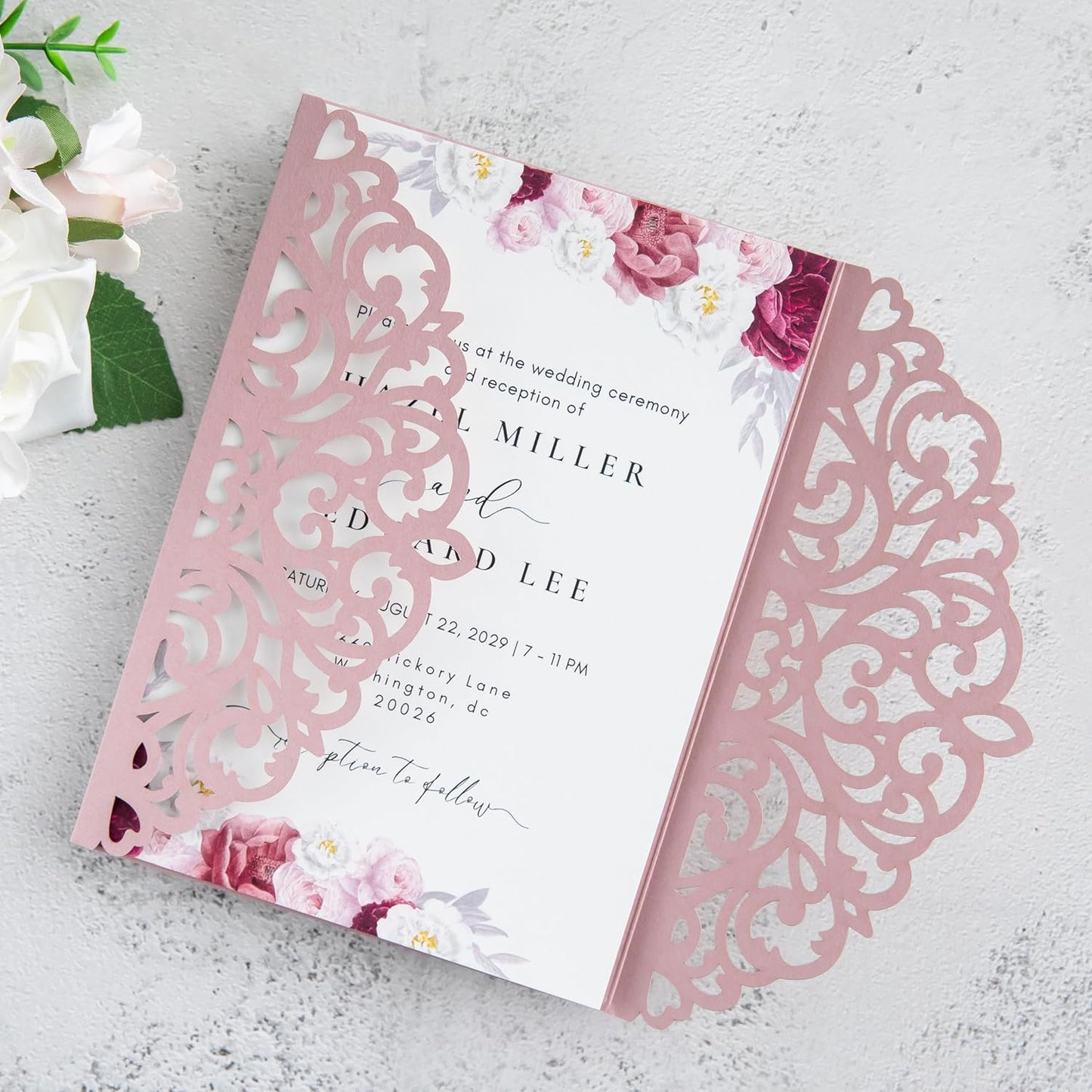 20Pcs Dusty Rose Laser Cut Invitation Cards With Blank Inner Sheets for Wedding Cards Bridal Shower Engagement Quinceanera Invitation (No Envelopes)