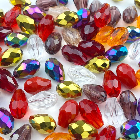 200pcs 3x5mm Teardrop Crystal Glass Beads Vertical Hole Faceted Loose Spacer Beads for DIY Craft Jewelry Making Necklace Bracelet Earring Wind Chimes(Red Series)