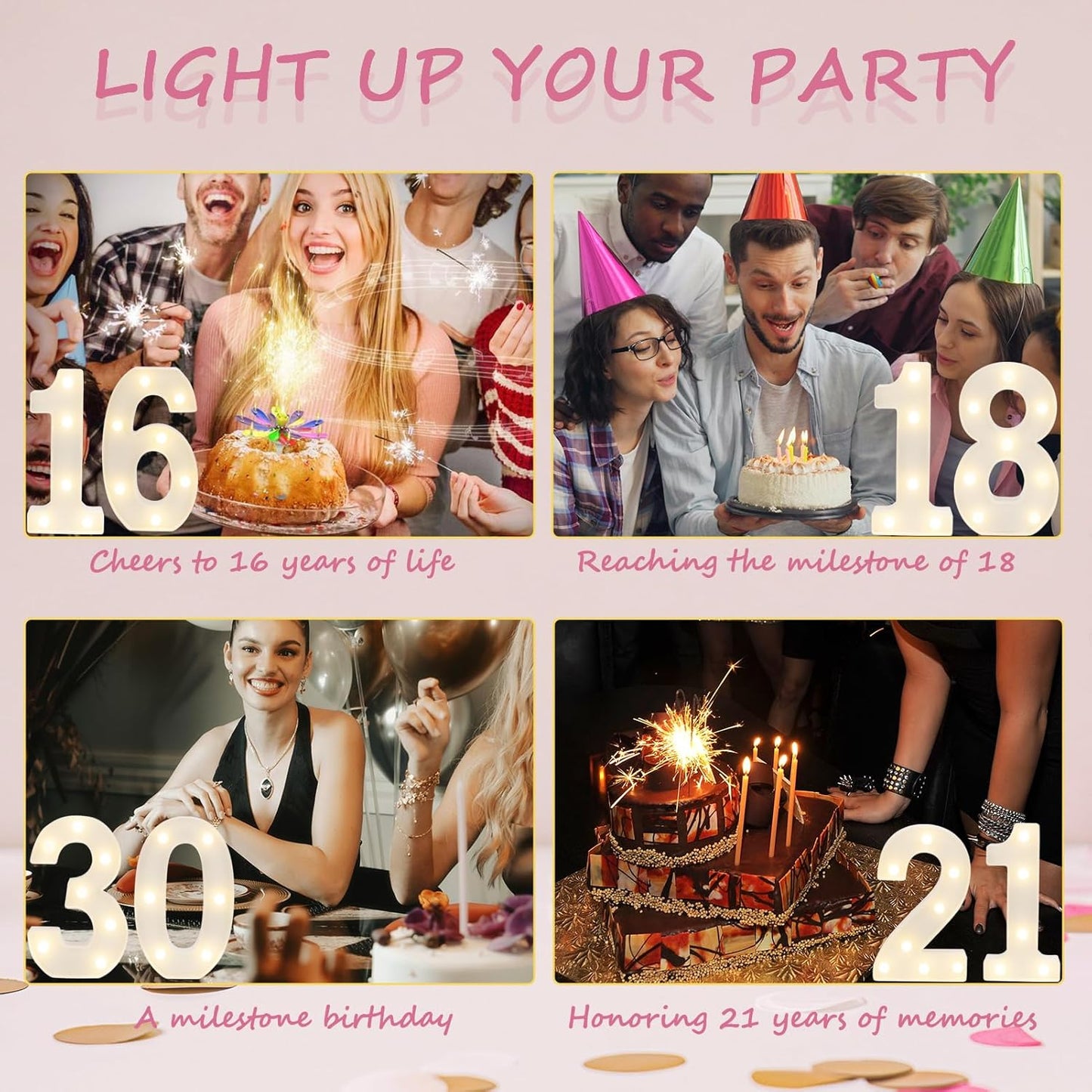 Decorative Led Light Up Numbers, 18th Birthday Decorations, Warm White Led Numbers Lights, Lighted Marquee Number Sign for Sweet 18th Party Decor