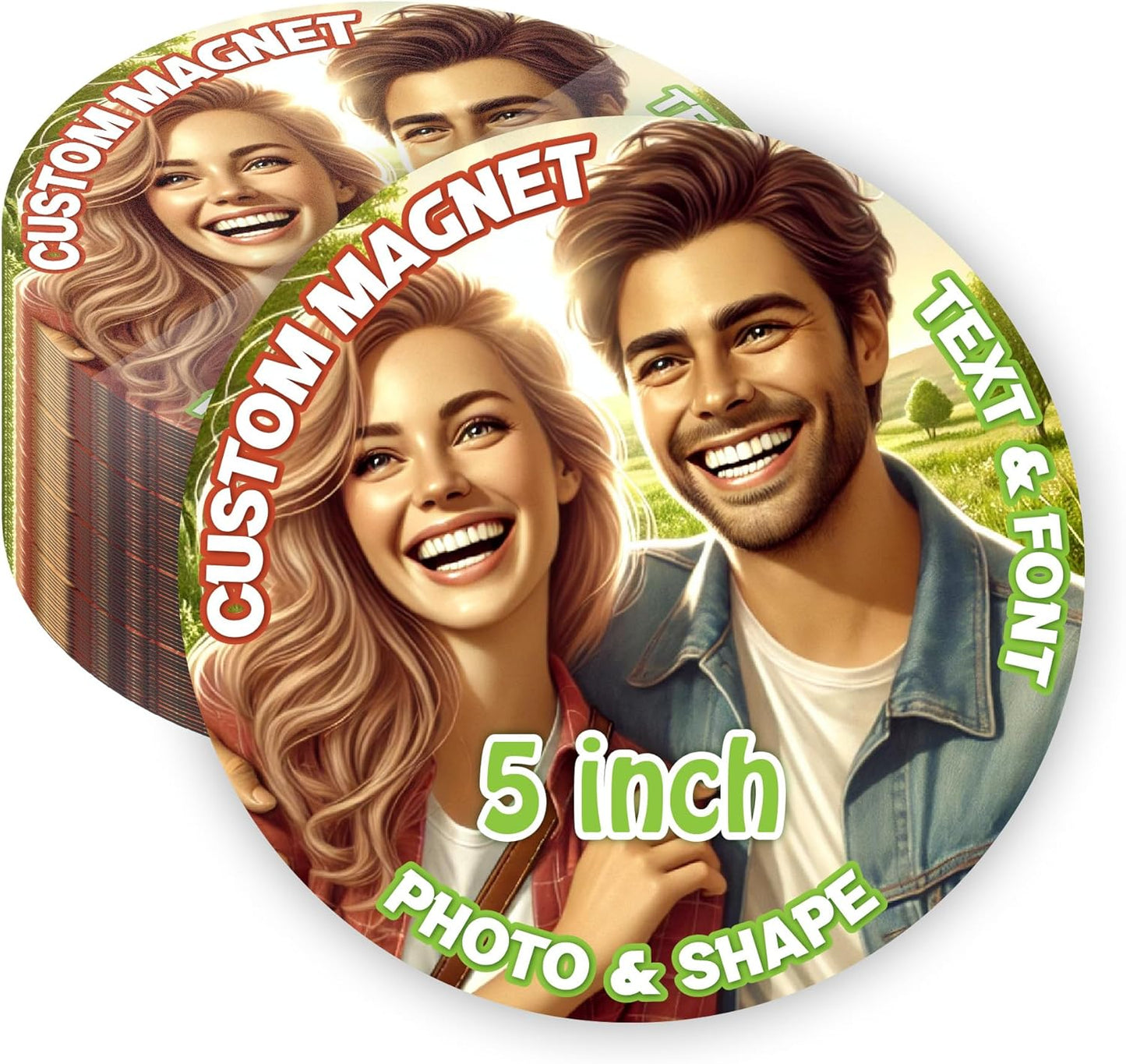 KETABAO – 5" Personalized Circle Magnetic Photo Picture Magnet - Custom Refrigerator and Car Magnets for Decorations and Gifts