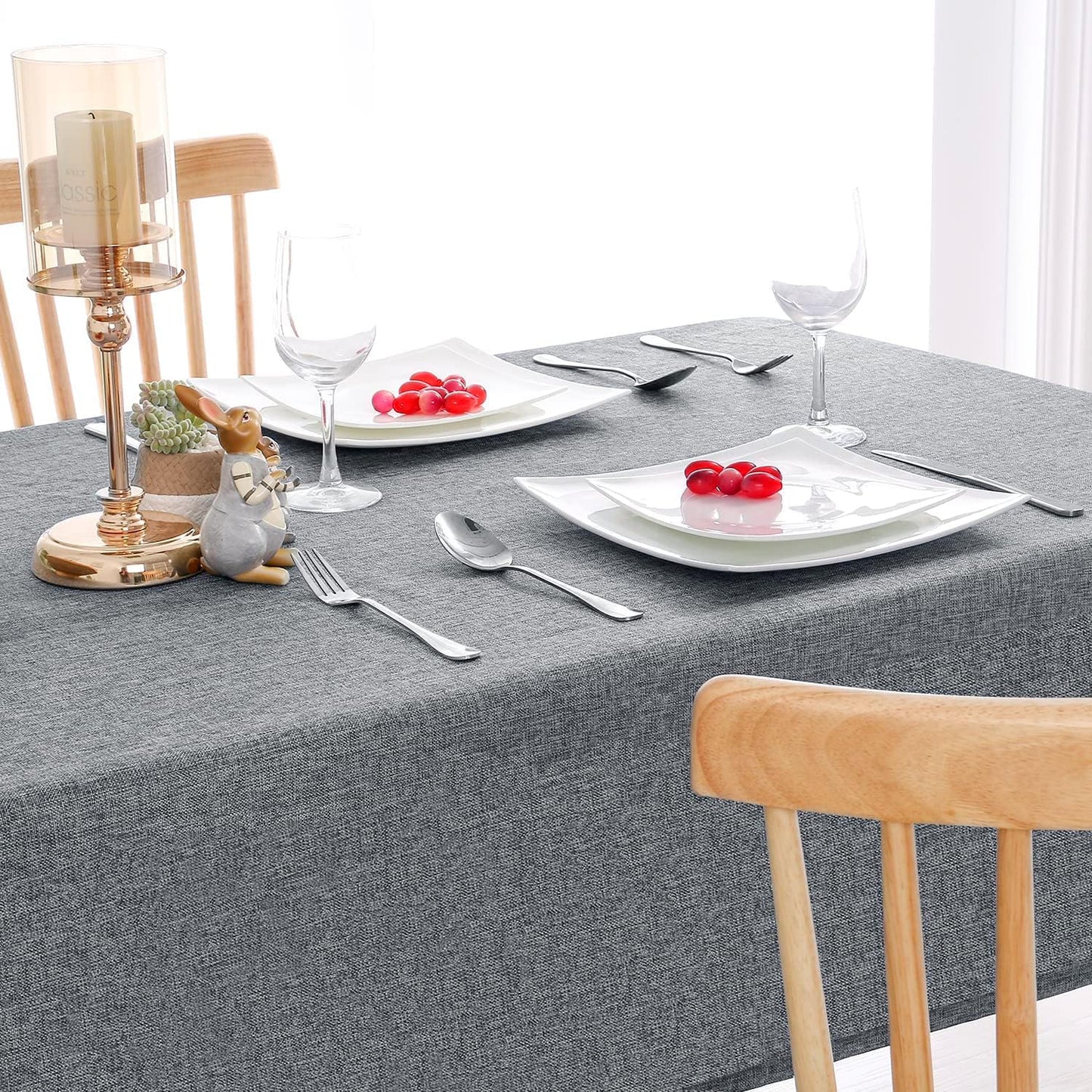 Hiasan Faux Linen Rectangle Tablecloth - Wrinkle and Stain Resistant Washable Table Cloth for Kitchen Dining Room Holiday Table Cover for Party Dinner, Grey, 60 x 102 Inch
