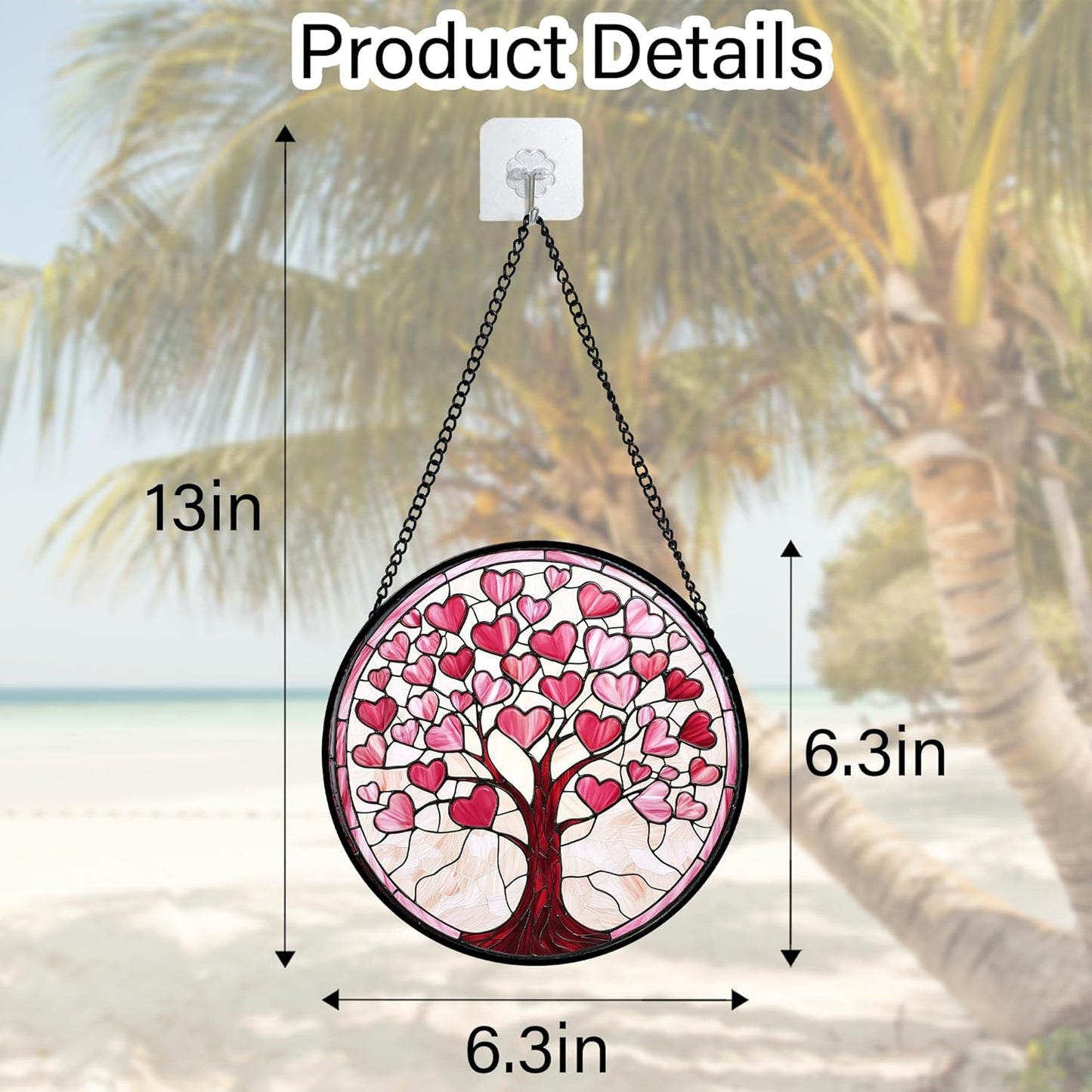 Stained Glass Window Hanging, Valentine's Day Gifts Pink Love Heart Tree Suncatcher Hangings Beige Sun Catchers Decor for Birthday for Women, Men, Wife, Aunt, Mom 6.3 in