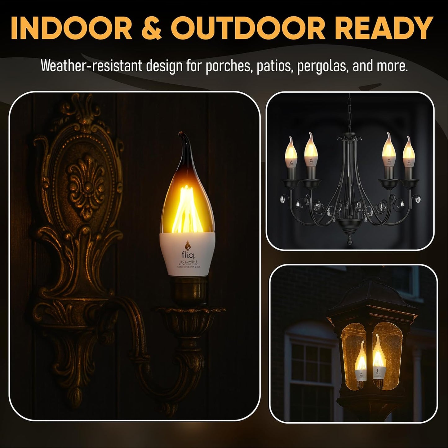 Fliq | LED Flame Light Bulb | 2 Pack | 2W | 4 Modes | Flickering Flame Bulb | 2023 Release | (Mini Clear E12)