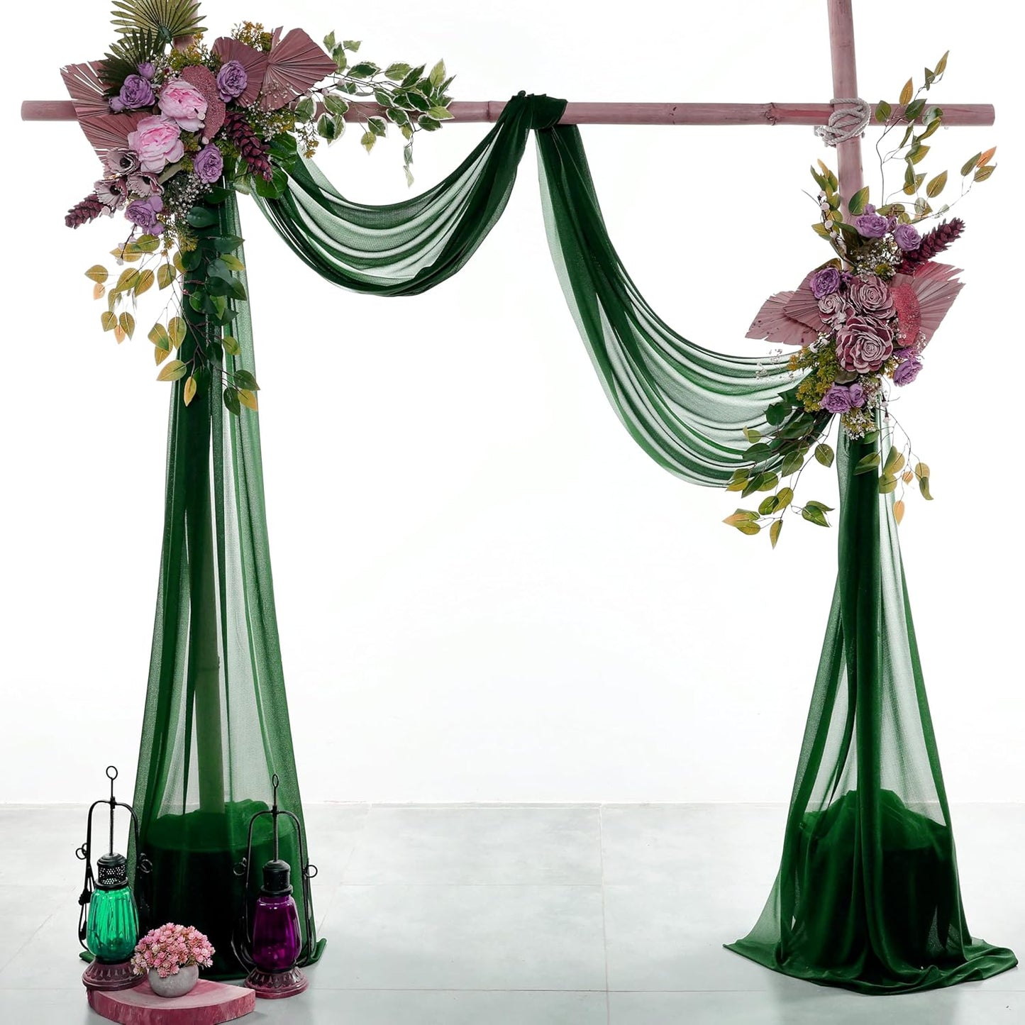 VDS Pack of 1 Panel (30 Inch X 40 Feet) Wedding Arch Draping Fabric Sheer Chiffon Fabric Drapery for Wedding Ceremony Reception Swag Backdrop Canopy Chuppah ARBO Altars Decoration (Hunter Green)