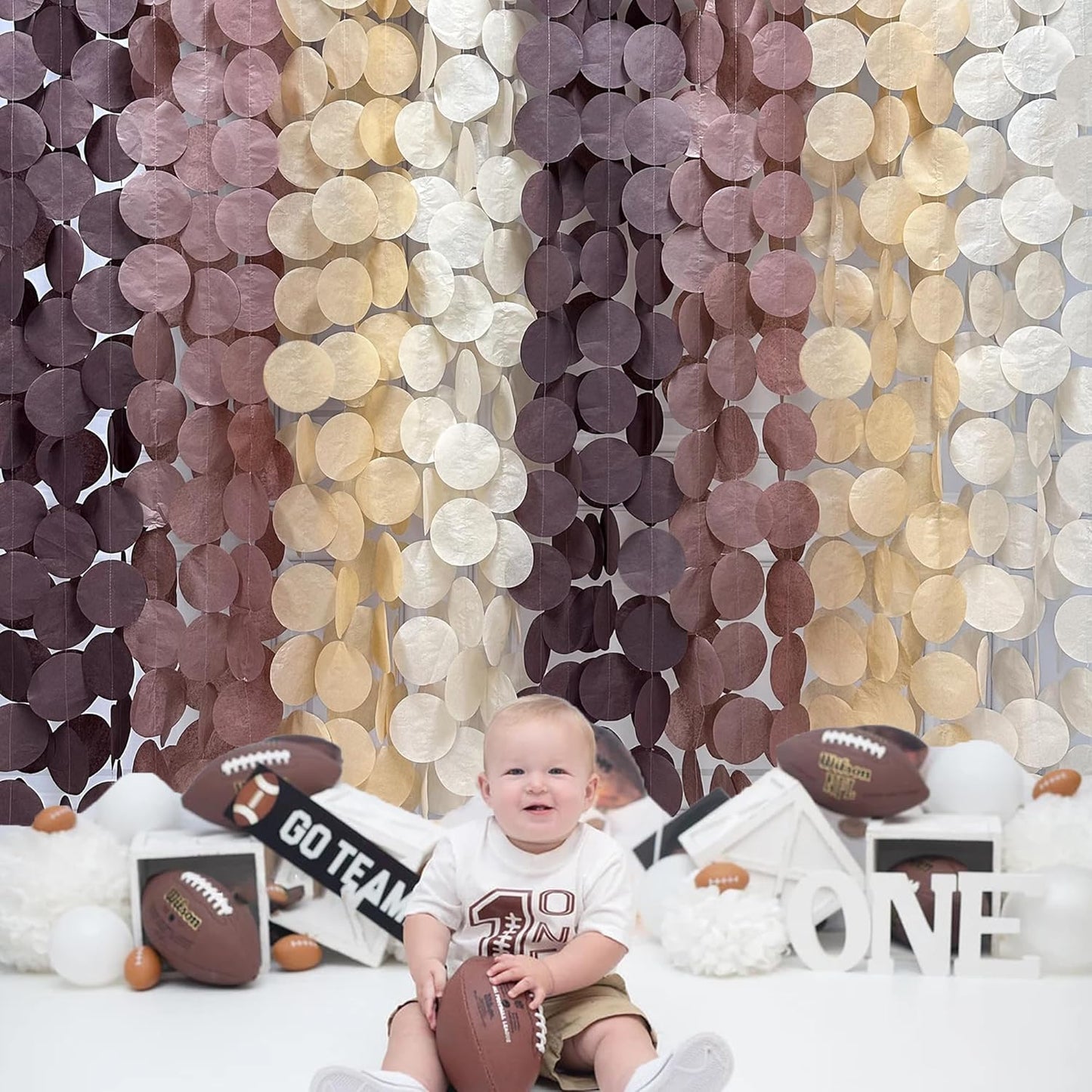 205Ft Brown Party Decorations Ombre Cream Tan Brown Boho Circle Dots Backdrop Streamer Tissue Paper Hanging Garland for Neutral Rustic Cowboy Western Teddy Bear Safari Woodland Birthday Party