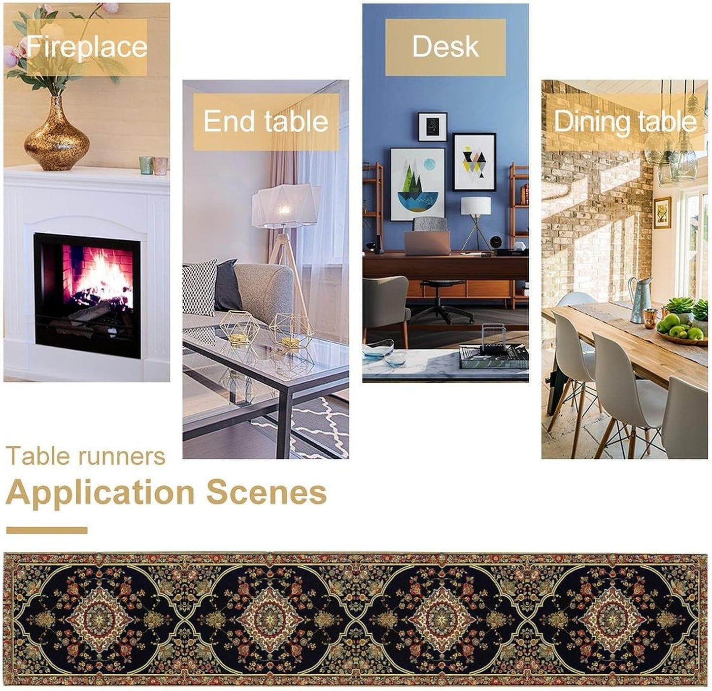 Vintage Boho Floral Table Runner, Rustic Country Farmhouse Black Bohemia Flower Pattern for Home Kitchen Table Decor Dining Cafe Room Wedding Party Decor 13x120in