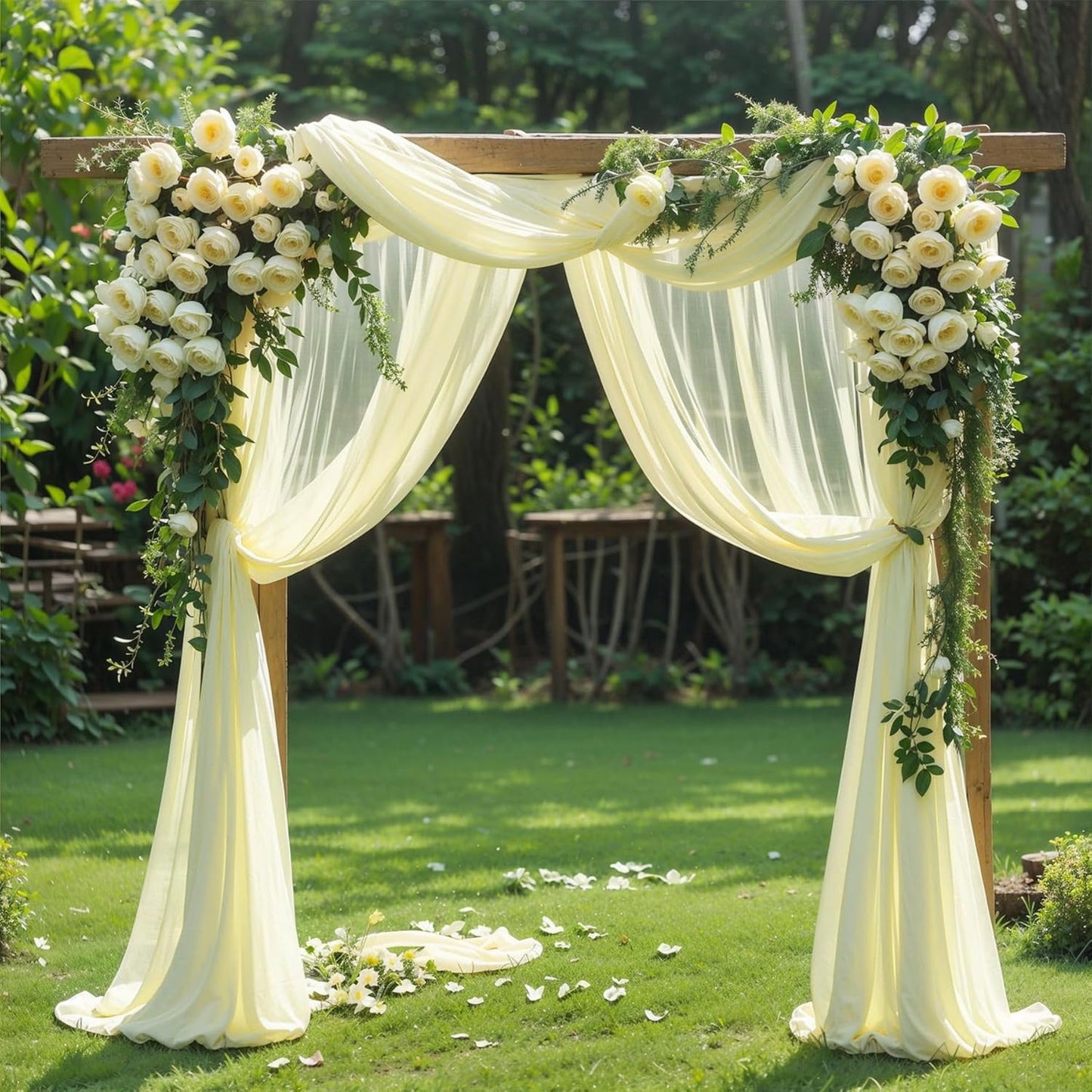 Wedding Arch Draping Fabric, 2 Panels 6 Yards Ivory Sheer Backdrop Curtain Chiffon Fabric Drapery for Wedding Ceremony Reception Swag Decorations (Ivory Drapes Curtain, (2 Panels) 6 Yards/36ft)