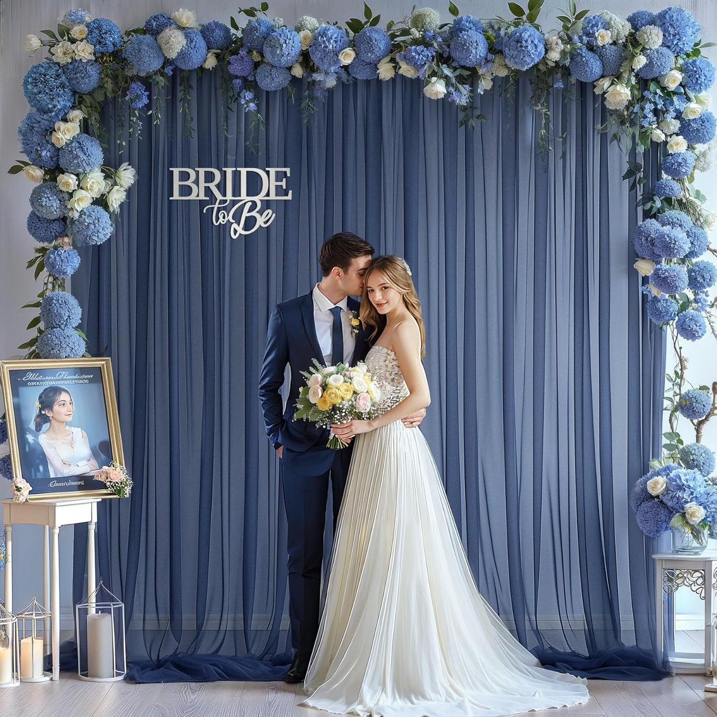 20ft X 10ft Navy Blue Tulle Backdrop Curtain for Parites, Sheer Backdrop Curtains Fabric Drapes for Wedding Ceremony Arch Party Stage Decorations
