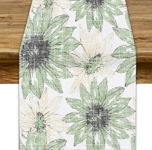 Chrysanthemum Vintage Floral Table Runner, Elegant Yellow Sunflower Spring Summer Elegant Pattern Artichokes Flower Table Runner for Party Kitchen Dining Living Room Decor, 13x60 Inch