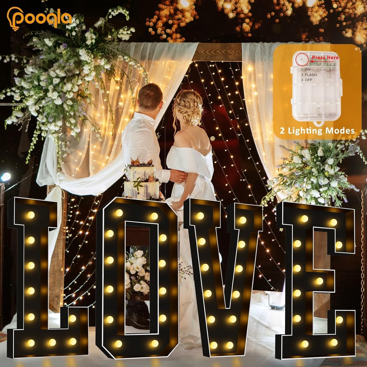 Pooqla 4 FT Marquee Light Up Letters, Black Marquee Letter Lights 4 Feet Tall for Birthday Decoration, Big Mosaic Letters Sign for Balloons Party Anniversary Wedding Decorations, Giant Warm White X
