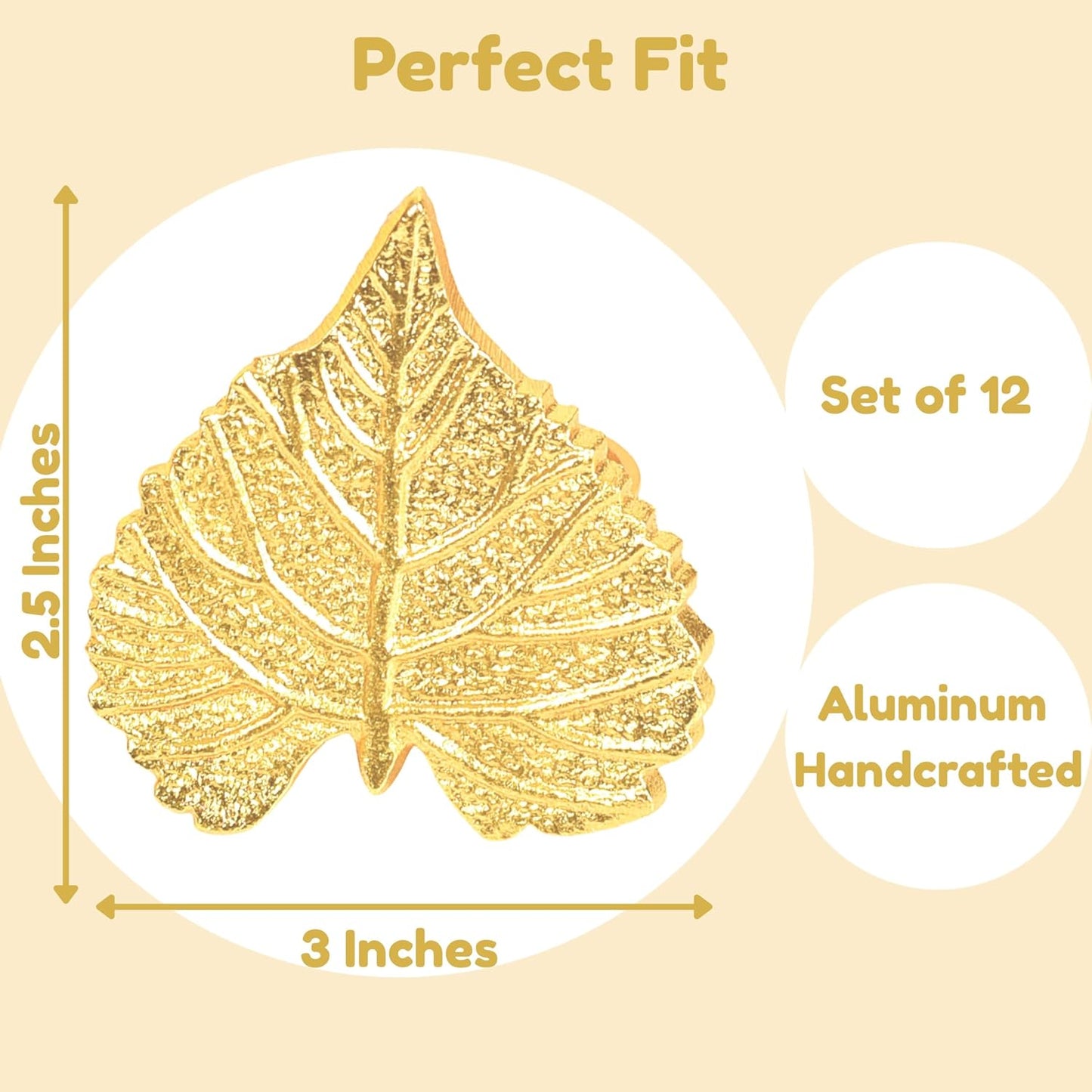 Elegant Handcrafted Leaf Napkin Rings - Set of 12 Premium Aluminum Holders for Dinner Parties, Weddings, Special Occasions & Everyday Dining (Gold) - CLEENTABLE