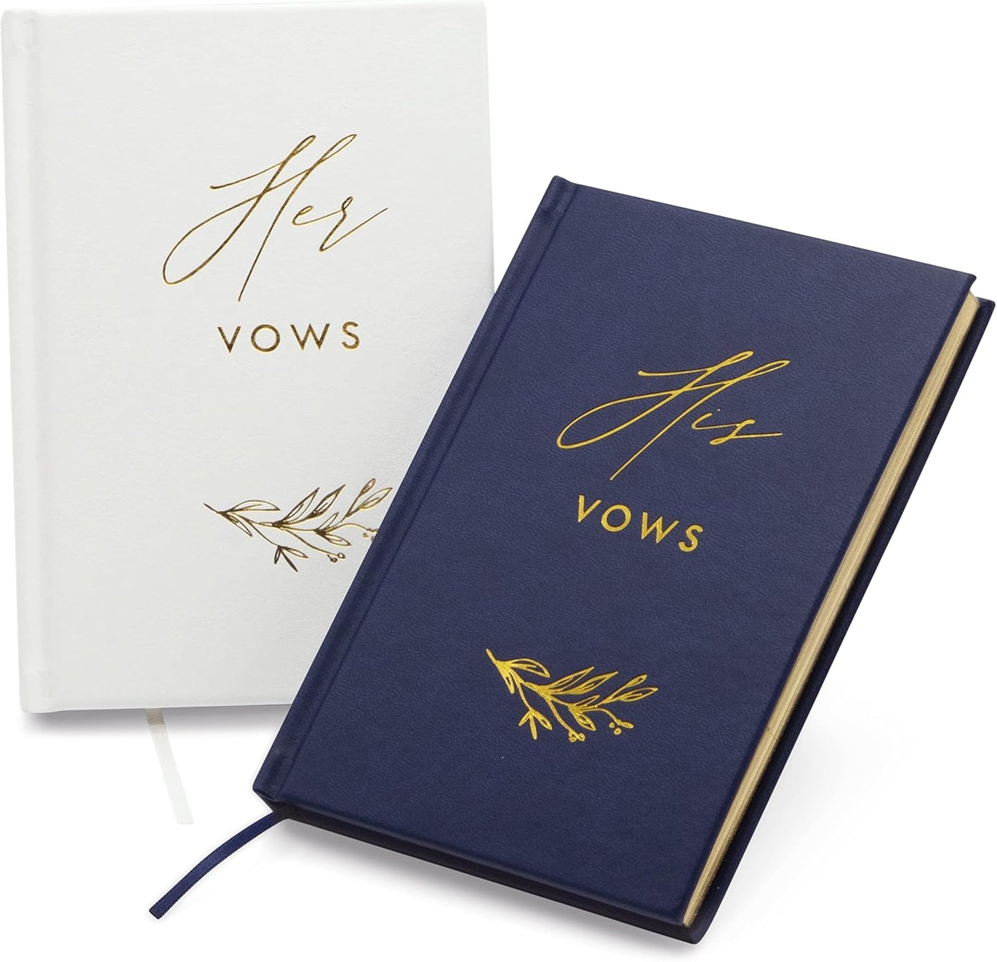 MUUJEE Hard Cover Vow Books (Set of 2) - Foil Embossed Wedding Ceremony Vow Renewal Speech Books, Couple Gifts for Engagement (His Her (Navy & White))