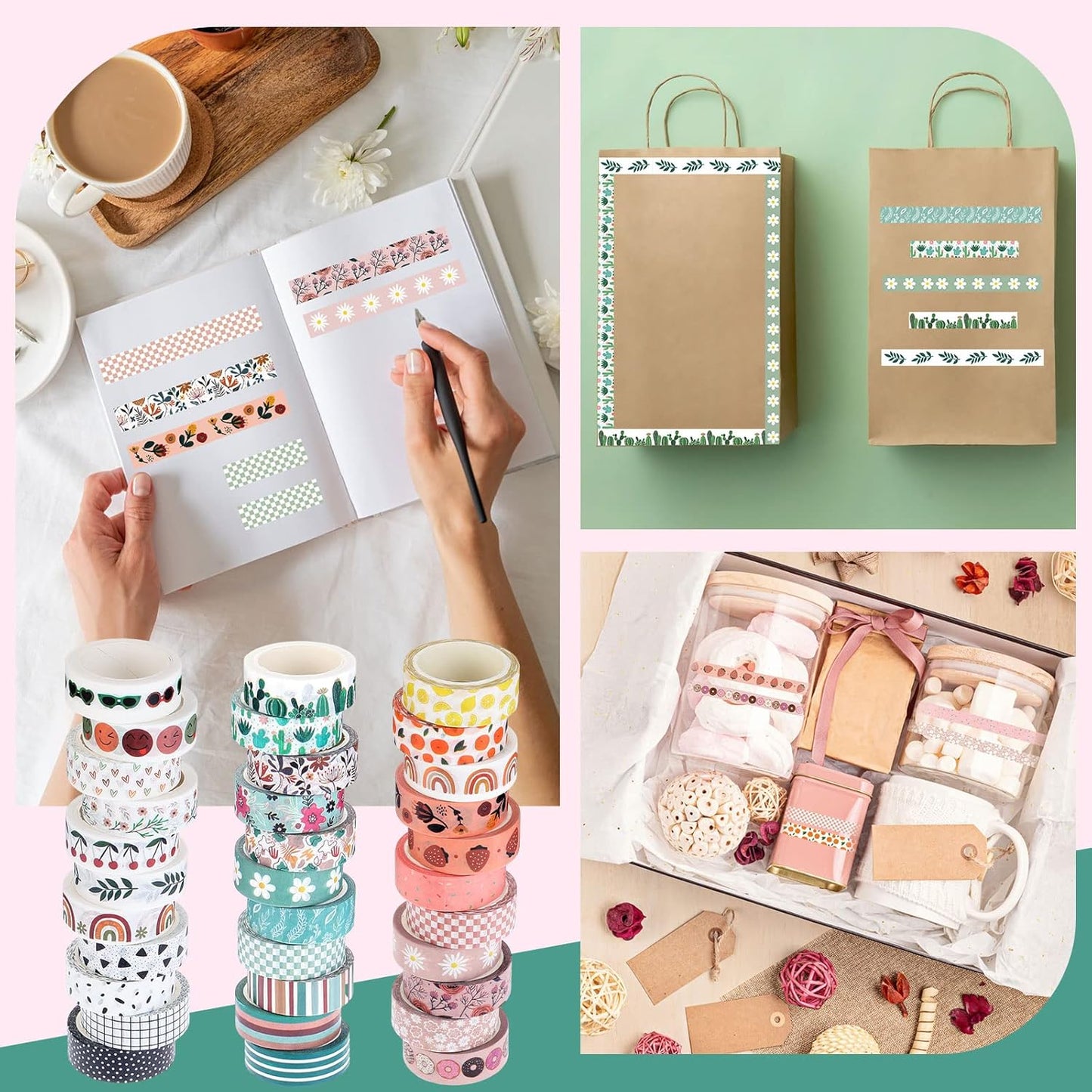 TaoBary 33 Rolls Holiday Plaid Washi Tape, 15 mm Seasonal Washi Tape Set Bohemian Colorful Vintage Cute for Card Wrapping Craft(Bohemia Style)