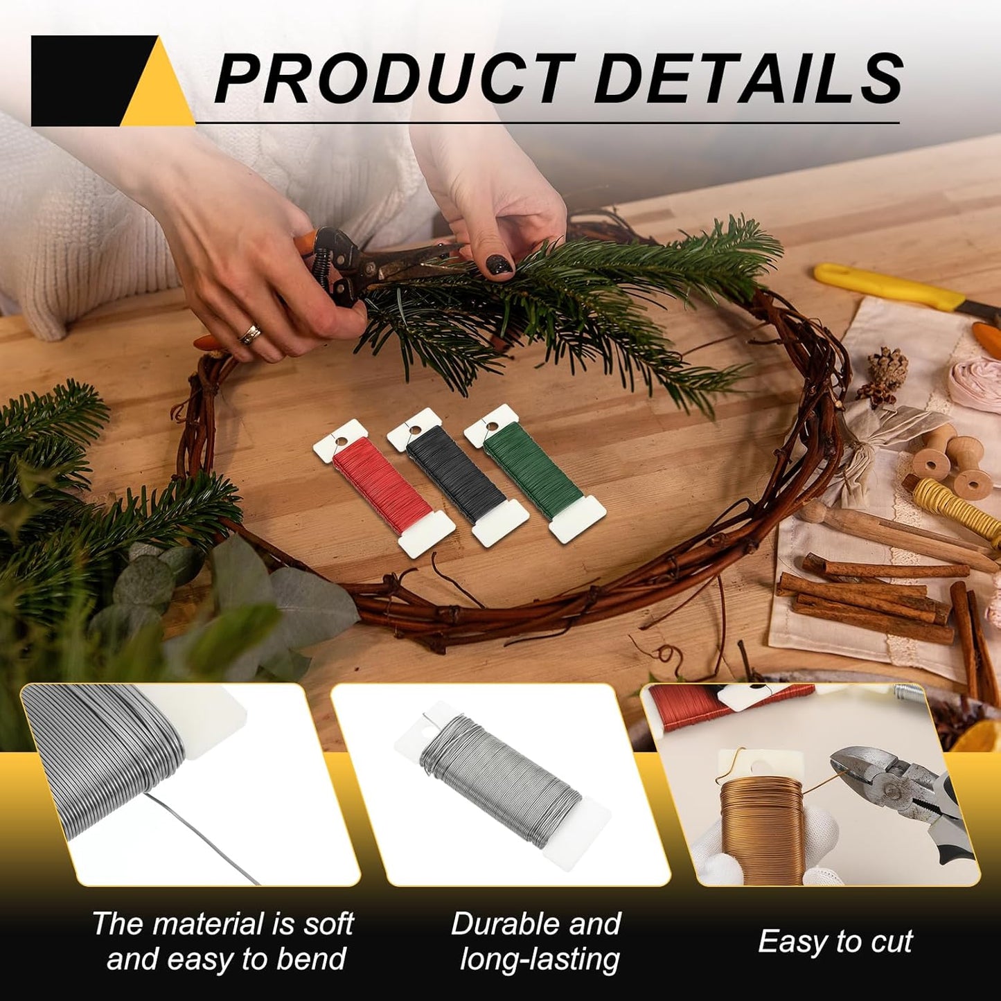 MECCANIXITY 190 Yards/575 Feet Metal Floral Wire 21 Gauge Silver Tone Flexible Paddle Thin Floral Wires for Craft, Christmas Wreath, Flower Arrangement, Wedding, Total 5 Roll