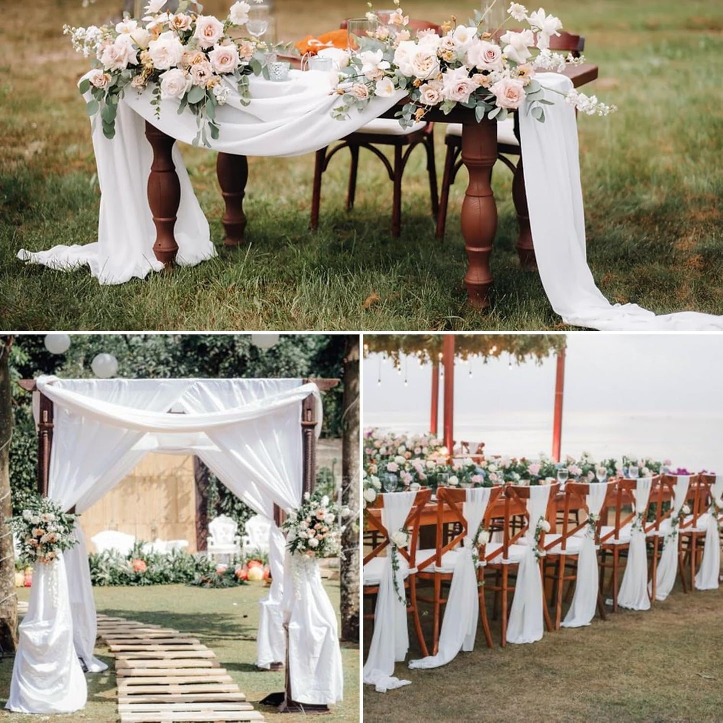 8 Panels Wedding Arch Draping Fabric 28" x 20Ft Wedding Arch Drapes Chiffon Fabric Drape Sheer Backdrop Curtain for Weddings Party Swag Ceremony Birthday Arbor Drapery Reception Ceiling Décor(White)