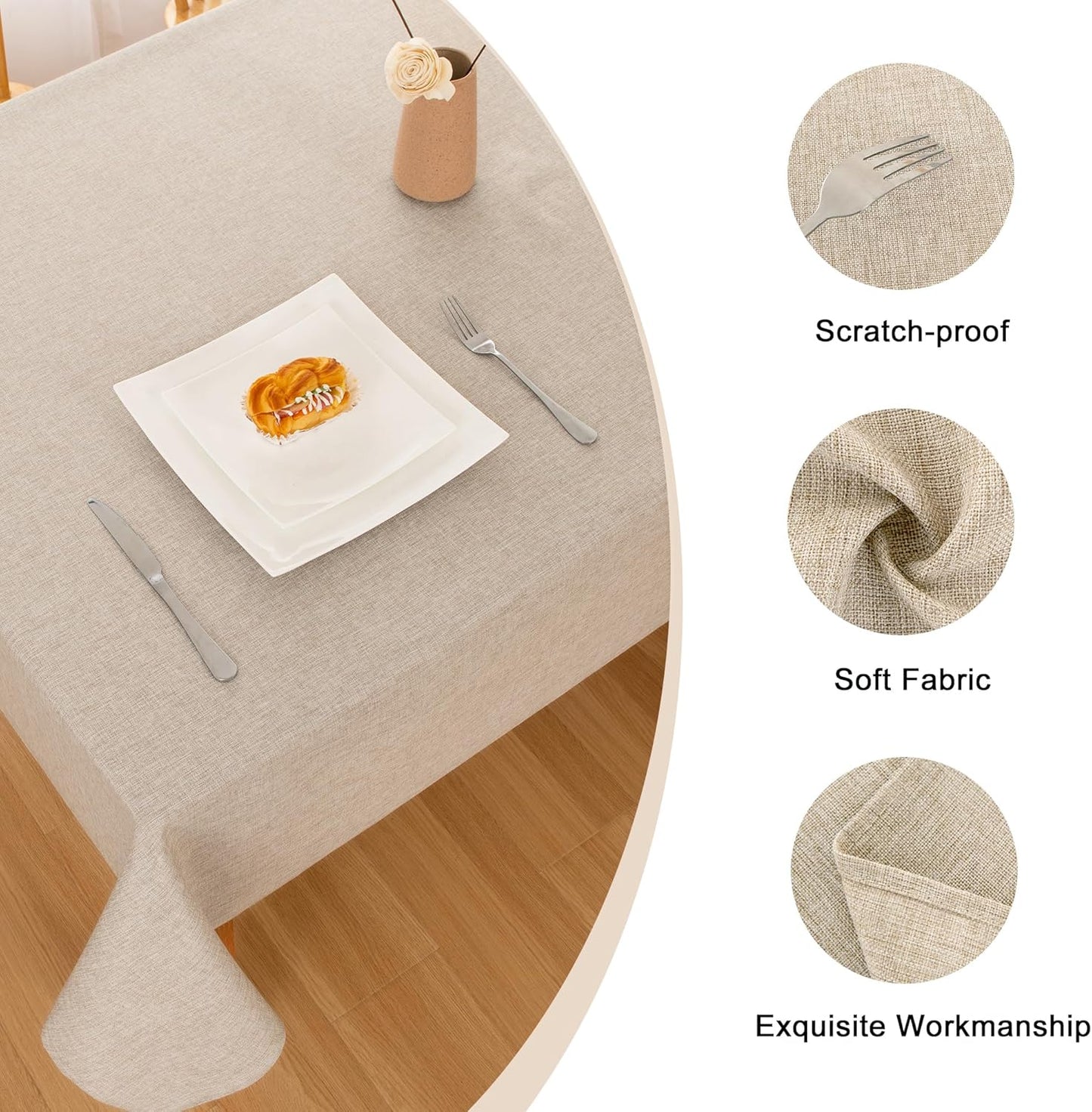 Hiasan Faux Linen Rectangle Tablecloth - Wrinkle and Stain Resistant Washable Table Cloth for Kitchen Dining Room Holiday Table Cover for Party Dinner, Beige, 70 x 140 Inch