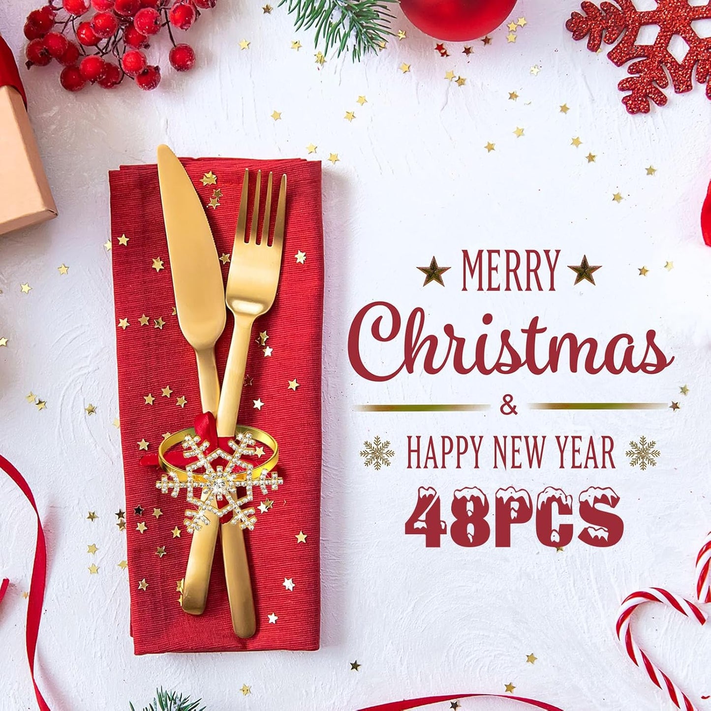 Patelai 100 Pieces Snowflake Napkin Rings Thanksgiving Christmas Napkin Holders Exquisite Household Rhinestone Napkin Rings Set for Christmas Wedding Dinner Party Table Decoration (Gold)